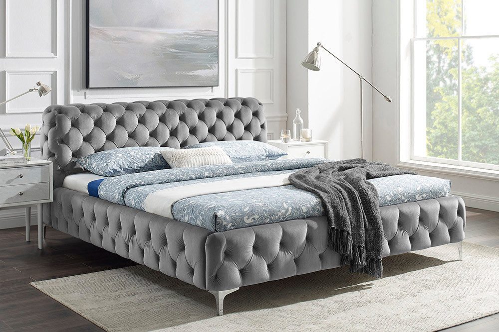 riess-ambiente Polsterbett MODERN BAROCK 180x200cm grau Samt – Barock Stil, günstig online kaufen