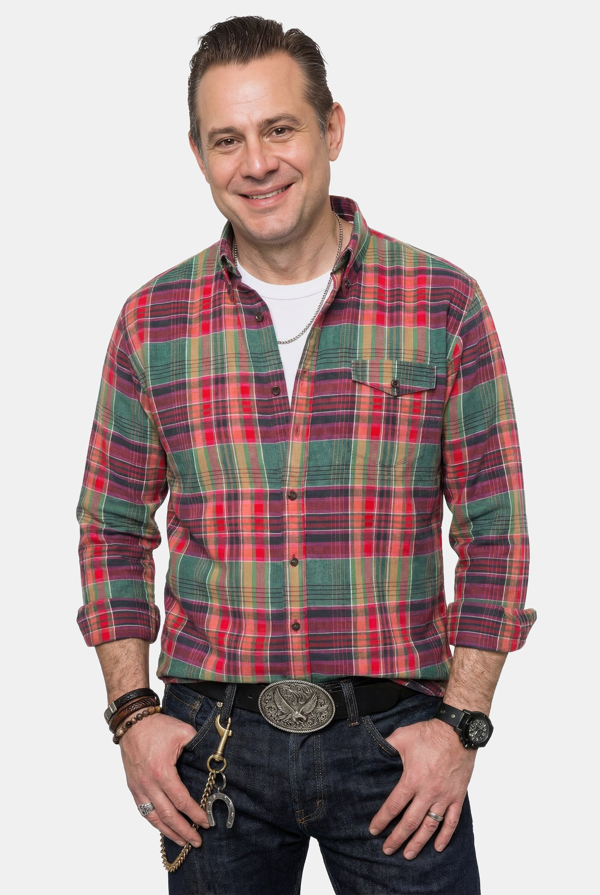 Businesshemd Karohemd Langarm Leinenmix Buttondown-Kragen