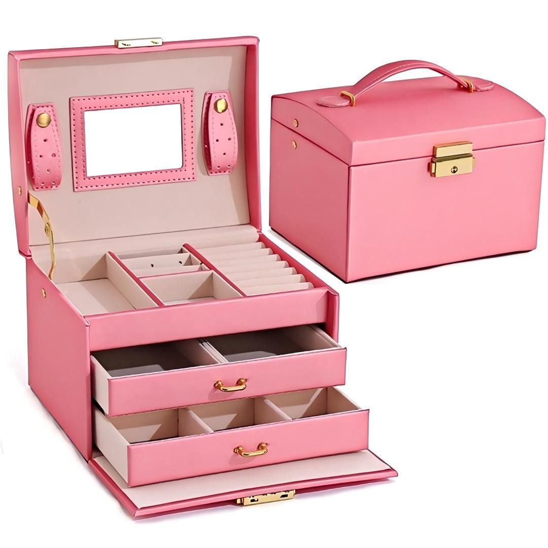 AURIVION Schmucketui Schmucketui Schmuckkoffer Schmuckkasten Schmuck Schmuckbox mit Spiegel (Set, 1 St., Schlüsselentriegelung), Drei Schichten Schmuck,Kunstleder