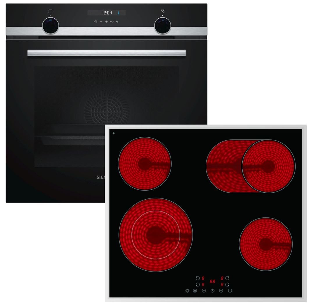 SIEMENS Backofen-Set EcoClean + PKM Glaskeramikkochfeld Restwärmeanzeige autark 60 cm