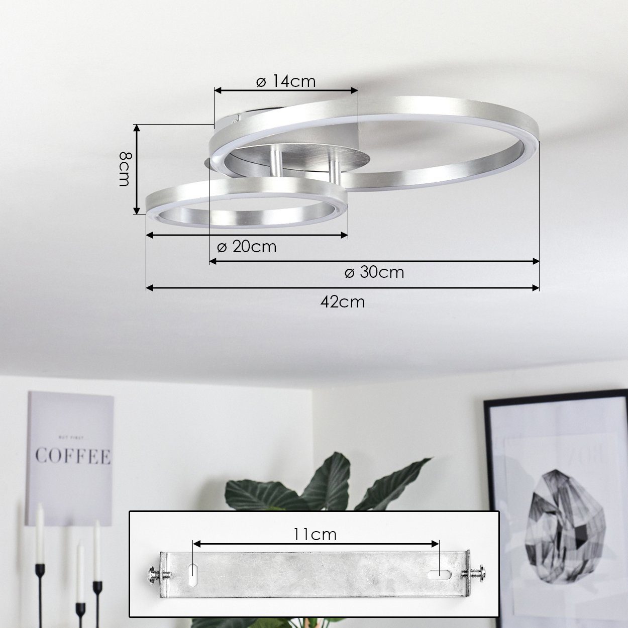 Watt, Metall/Kunststoff in Lichtringen, Nickel-matt/Weiß, Deckenleuchte mit Leuchte 2 hofstein »Ferrandina« Lumen verstellbare 900 3000 18 aus Deckenlampe Kelvin,