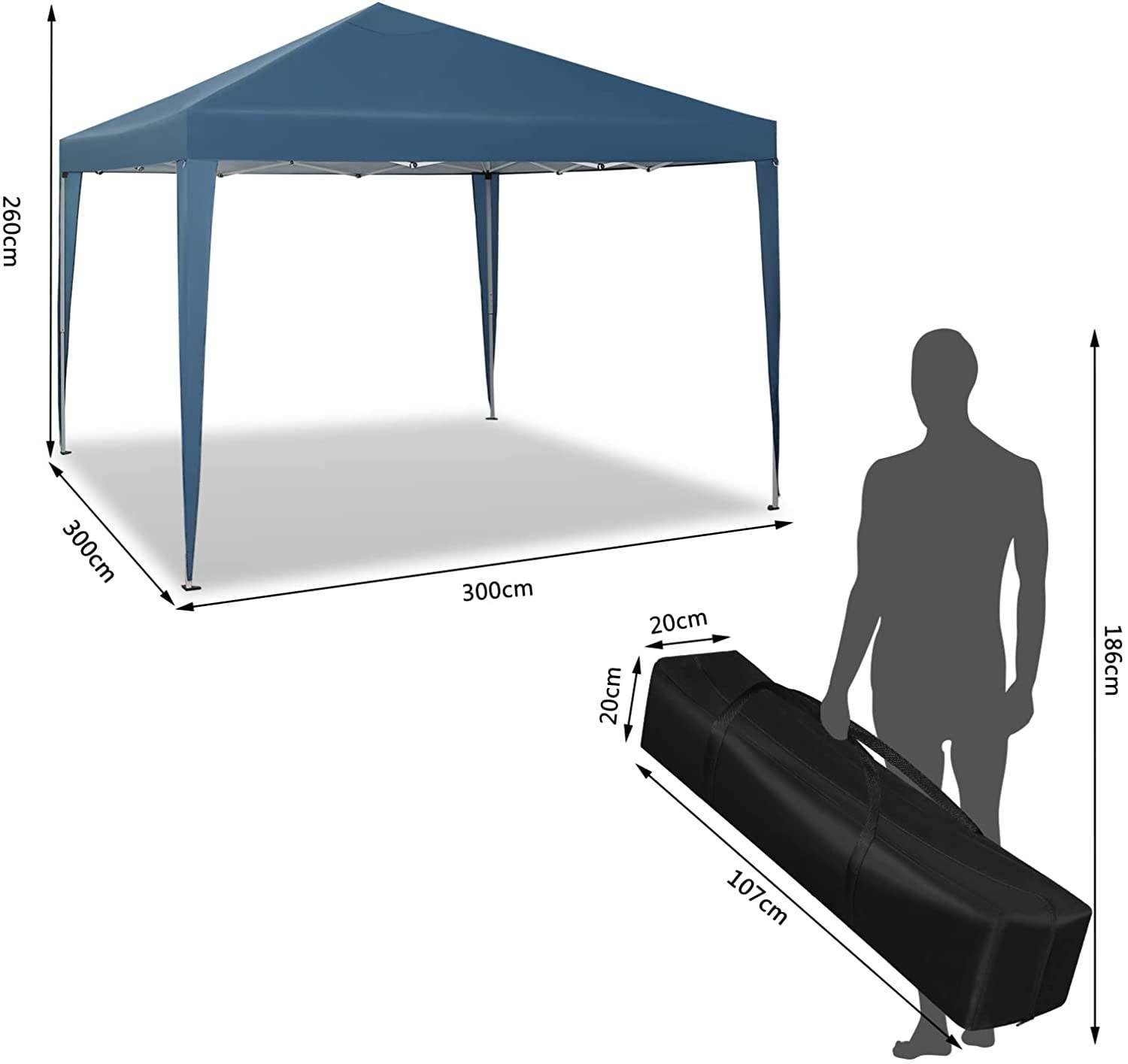 Woltu Faltpavillon, Pop-Up Pavillon aus Oxford Metallrahmen 3x3 m