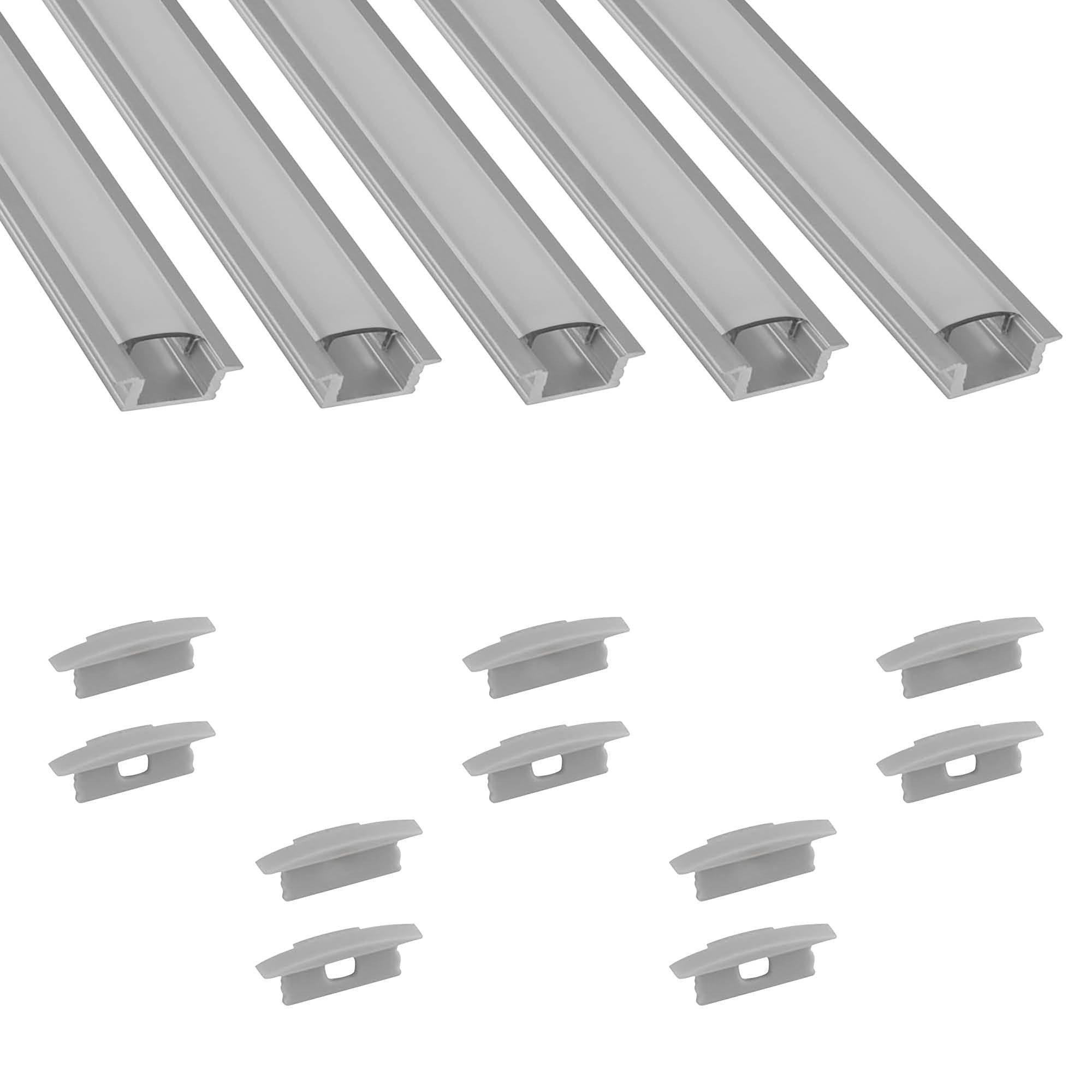 tktrading24 LED-Stripe-Profil 5x A25 LED Profil 2m - Silber inkl. Abdeckung & Endkappen