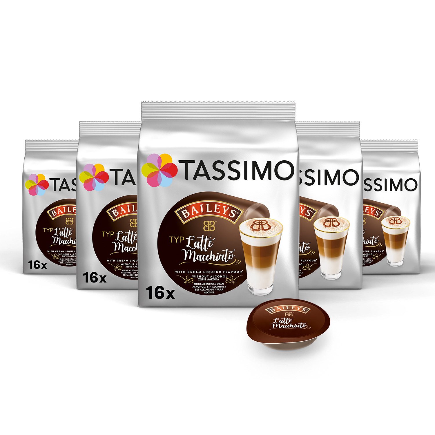 TASSIMO Kaffee Kapseln Baileys Latte Macchiato T Discs 5 x 8 Getränke, (Packung, 5er Pack)