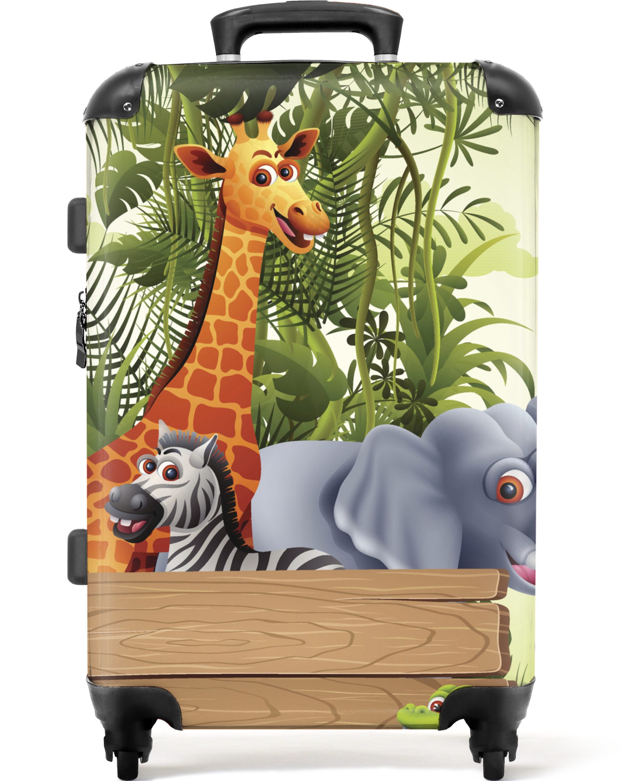 NoBoringSuitcases.com© Kinderkoffer Dschungeltiere - Natur - Kinder - Giraffe 67 cm - 72 L, Mittelgroßer Reisetasche mit Rollen für 20kg, Kinderkoffer