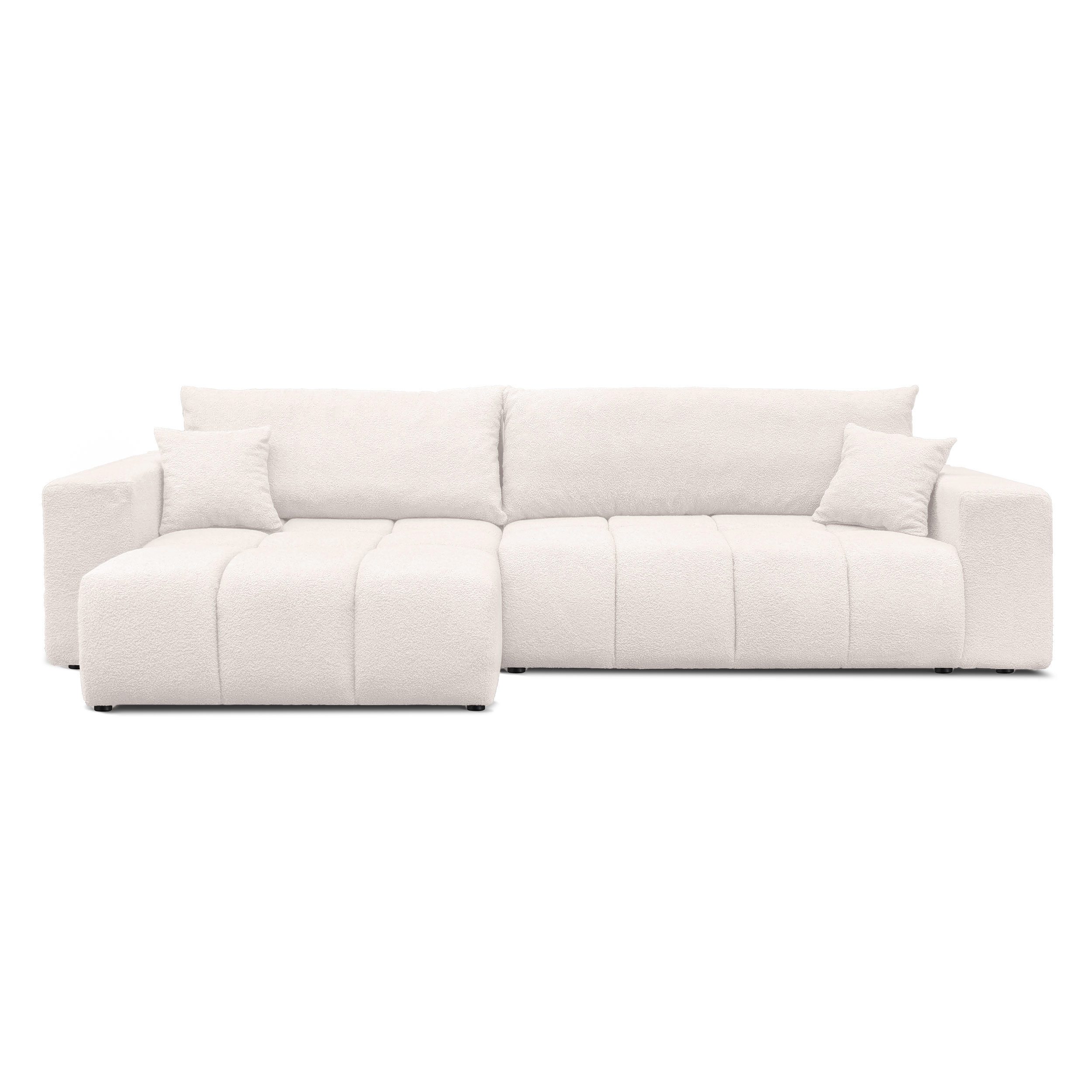yourhouse24 Ecksofa OFI XL mit tiefer Steppung (278 cm) – Trend-Bouclé, Schlaffunktion, Seite universal