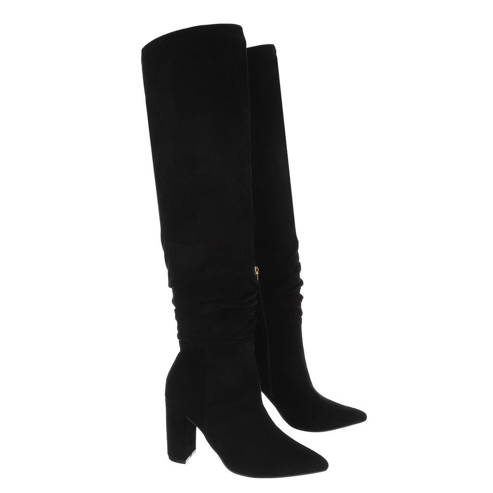 Ital-Design Damen Abendschuhe Party & Clubwear Overkneestiefel (85135682) Blockabsatz High-Heel Stiefel in Schwarz