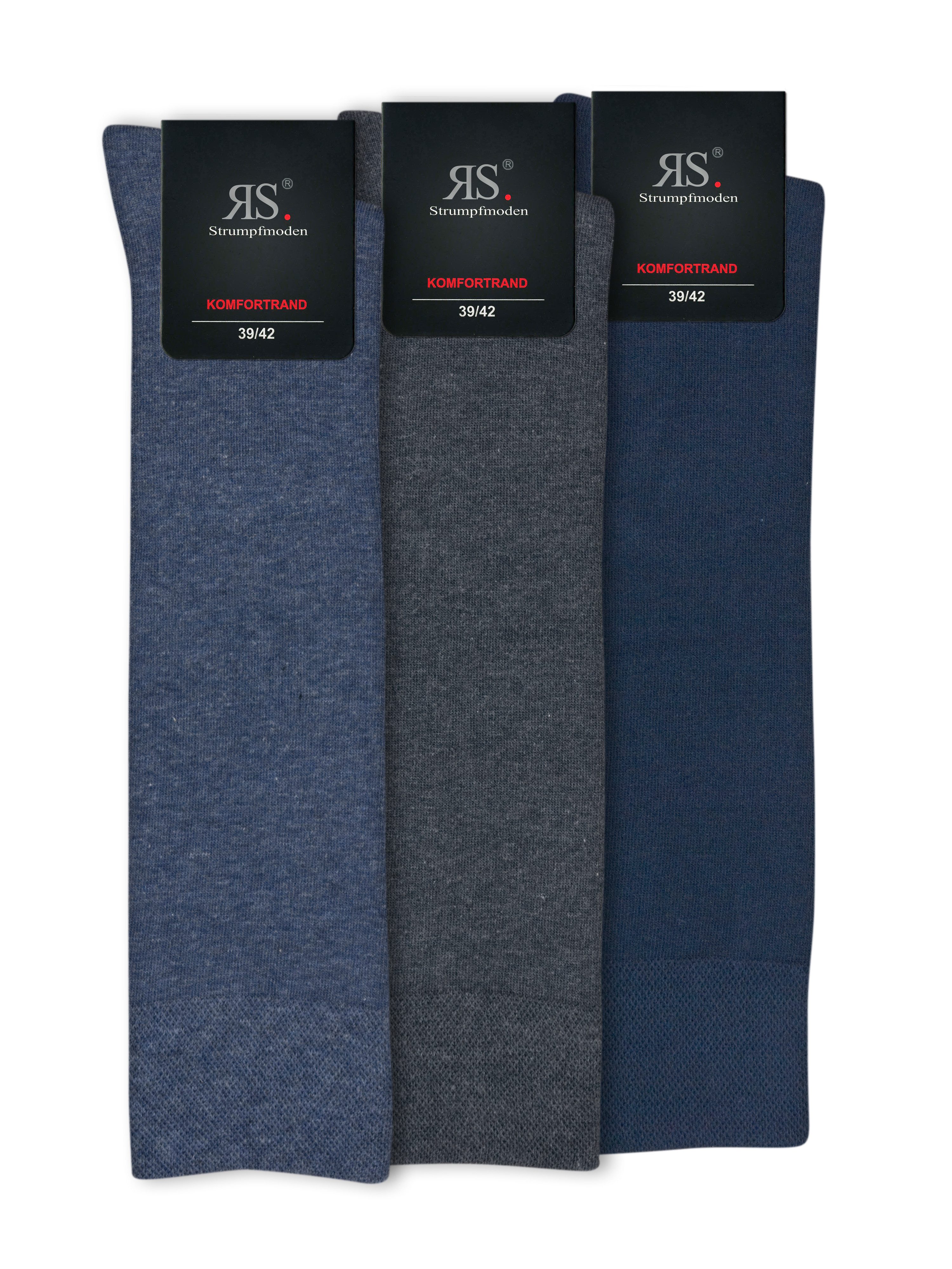 Die Sockenbude Kniestrümpfe RS - Extra Kniestrumpf JEANS mit weichem Komfortrand (Bund, 3-Paar, extra Garnqualität) gekettelte Fußspitze