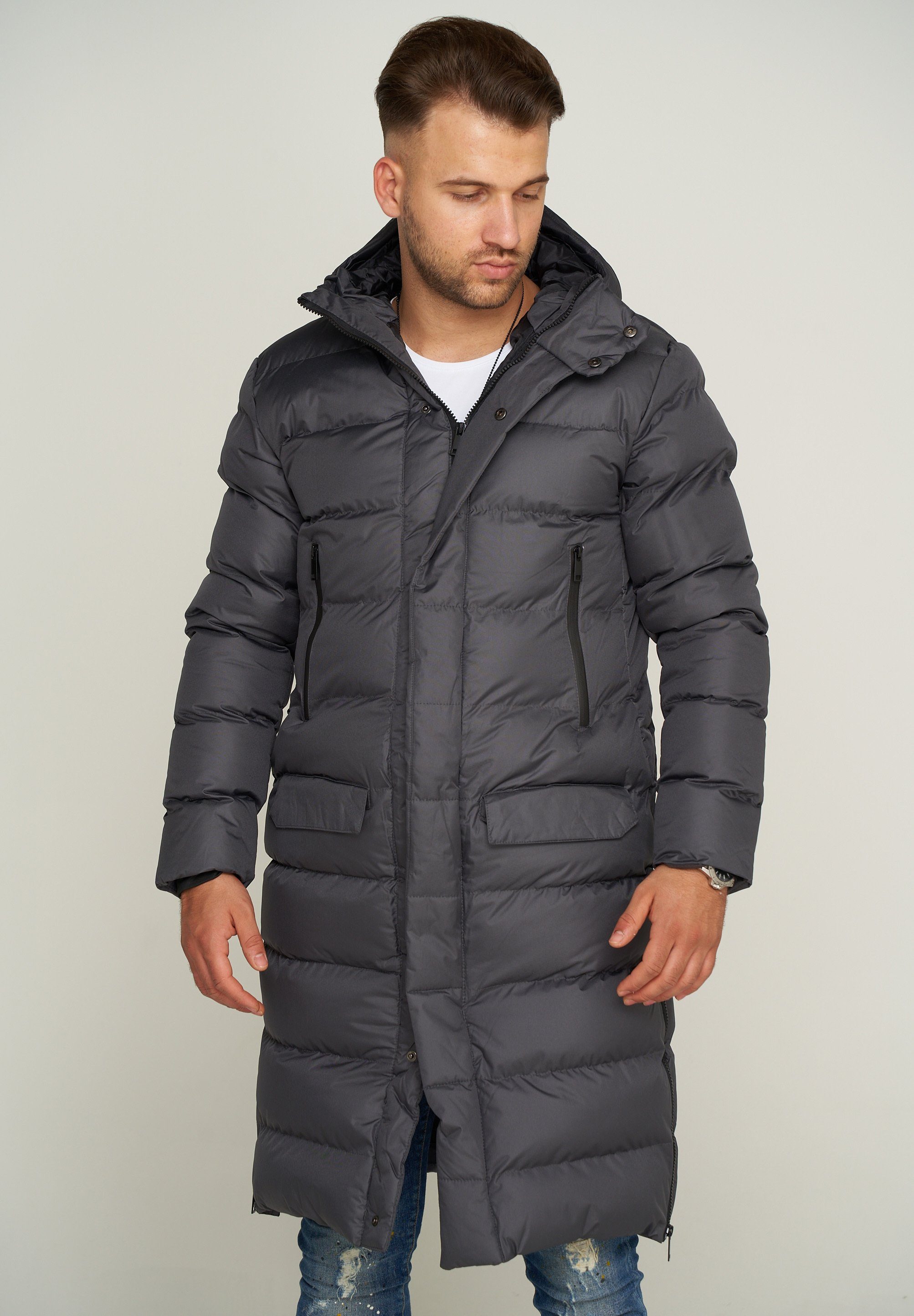 SOULSTAR Parka mit Kapuze als Winterjacke - Langer Steppmantel S2JURGA Herren warmer Wintermantel Steppjacke Pufferjacke