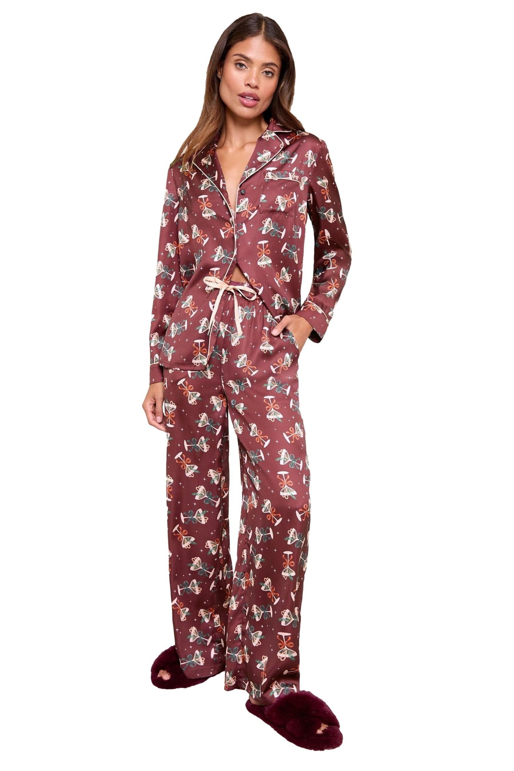 LIPSY Pyjama Lipsy Langärmeliger Satin-Pyjama mit Print Regular (2 tlg)
