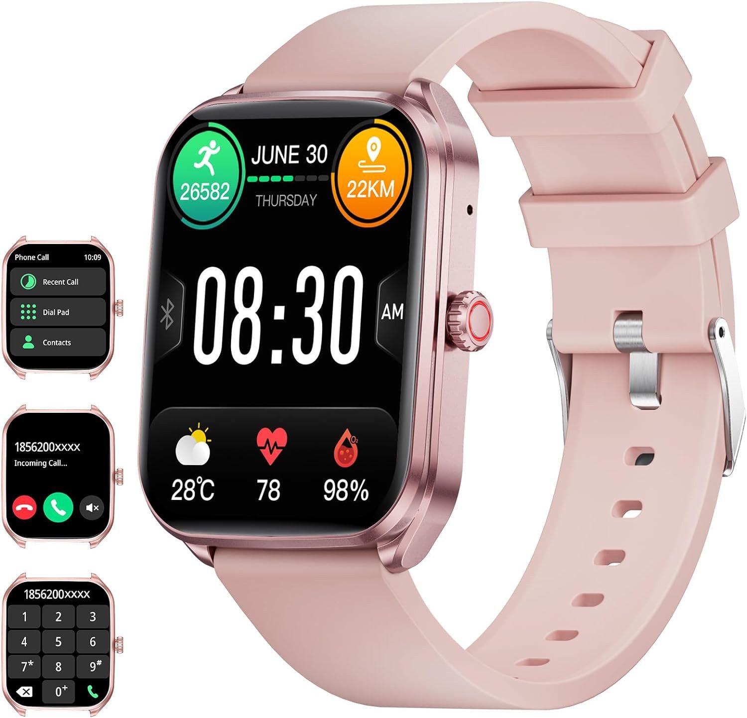 Lige Damen's Anruf Bluetooth IP67 Wasserdicht Fitness Tracker Smartwatch (1,93 Zoll, Android/iOS), mit Sprachassistenten/Schlafmonitor/Herzfrequenz/SpO2, Schrittzähler