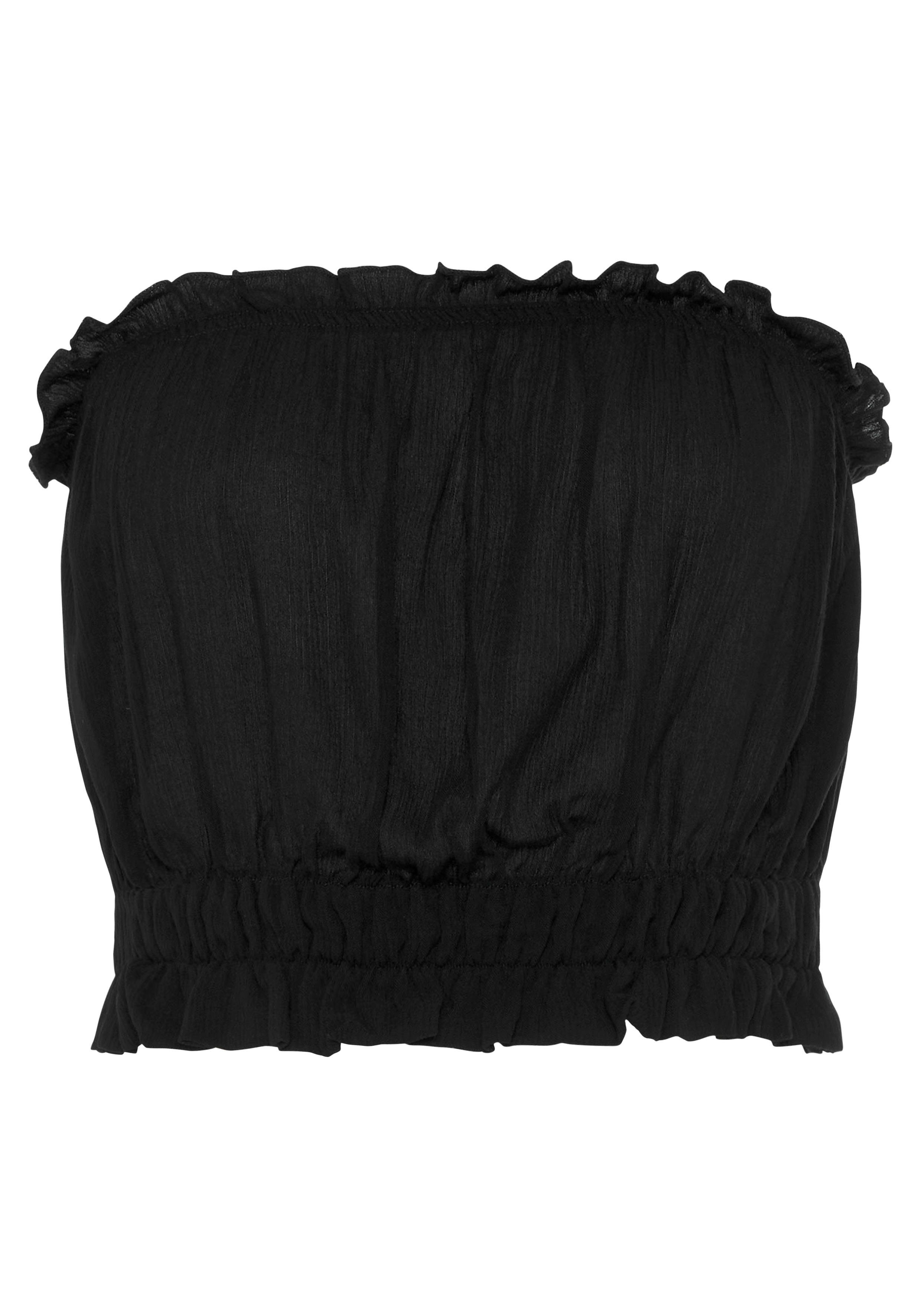 Smokbündchen, LASCANA in Crop-Top, Bandeauform schwarz Damenbluse mit Blusentop