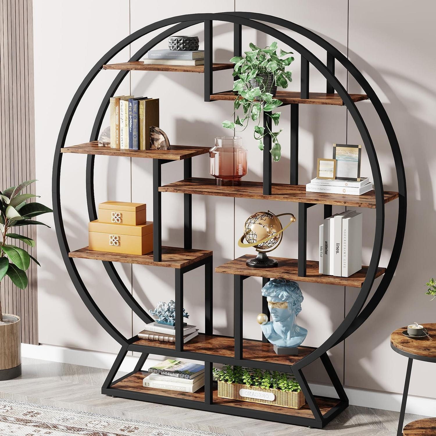 LuxusKollektion Bücherregal Rundes Bücherregal 5-Etagen 160cm Rustikal Braun