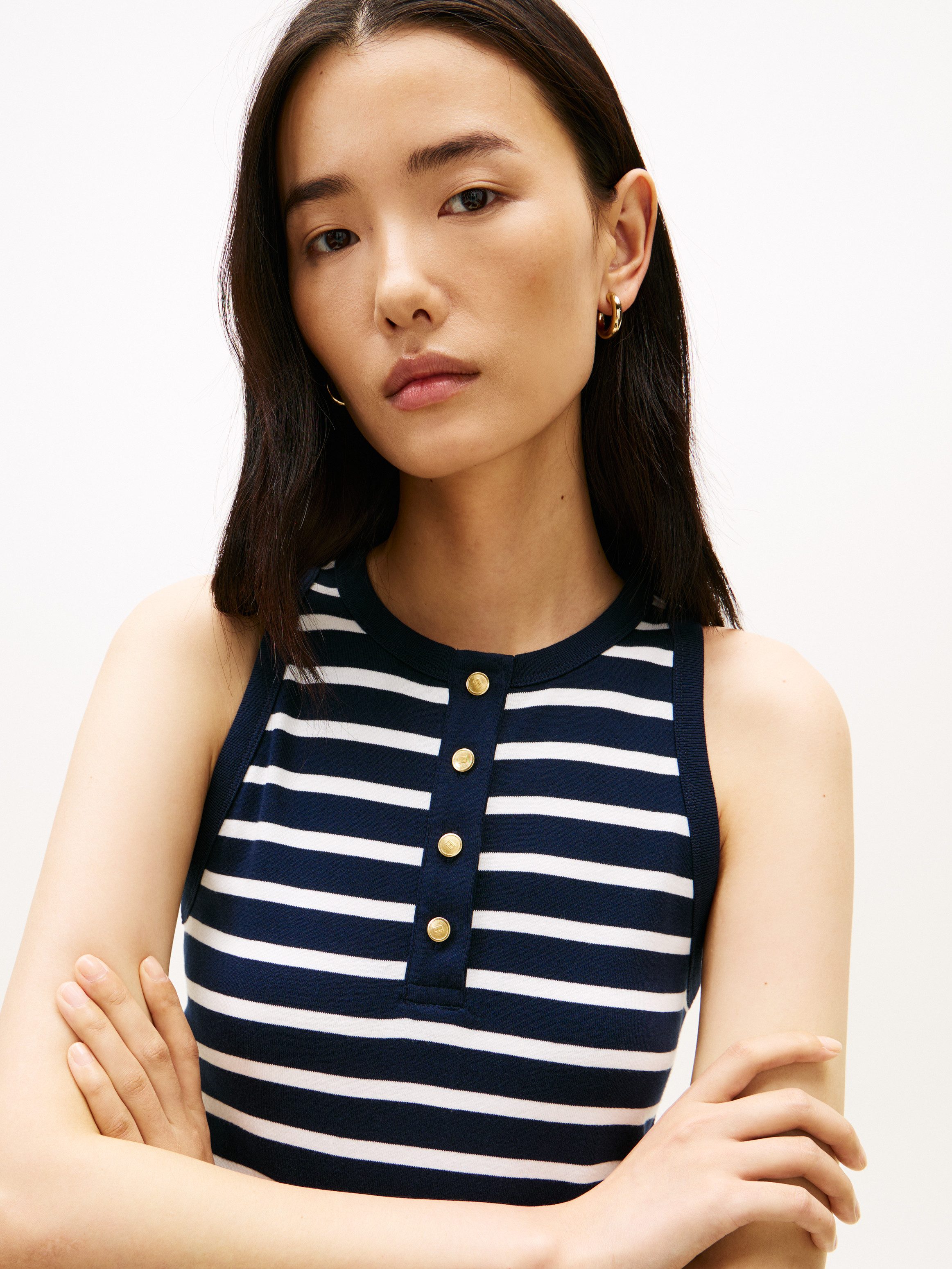 Tommy Hilfiger A-Linien-Kleid GOLD BUTTON POPLIN MIX DRESS Baumwollmischung, mit goldfarbenen Knöpfen