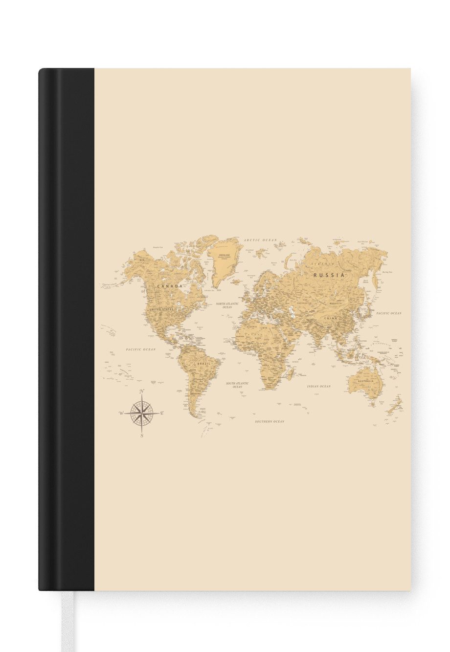 MuchoWow Notizbuch Weltkarte - Realistisch - Beige, Notebook, Notizblock a5, Tagebuch, Journal Liniert