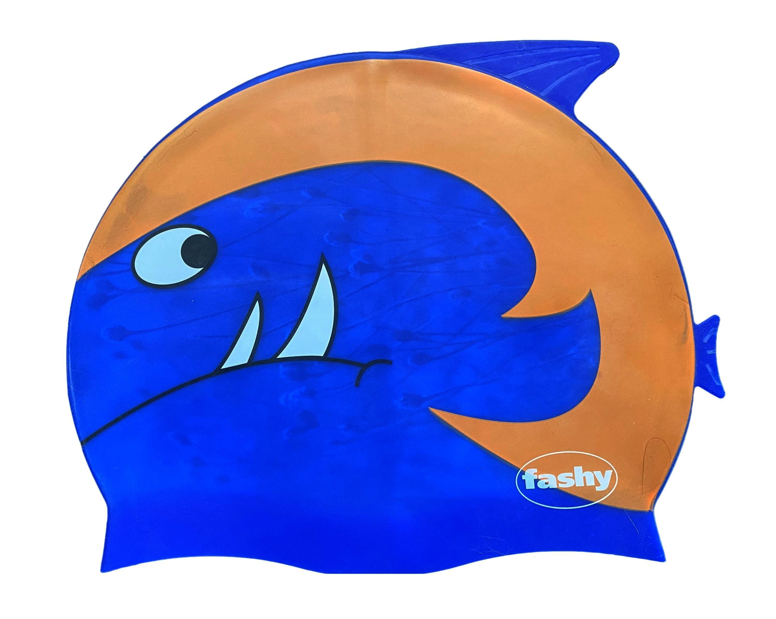 Fashy Badekappe Fashy Kinder Badehaube Badekappe Schwimmhaube Silikon Hai Fisch Blau