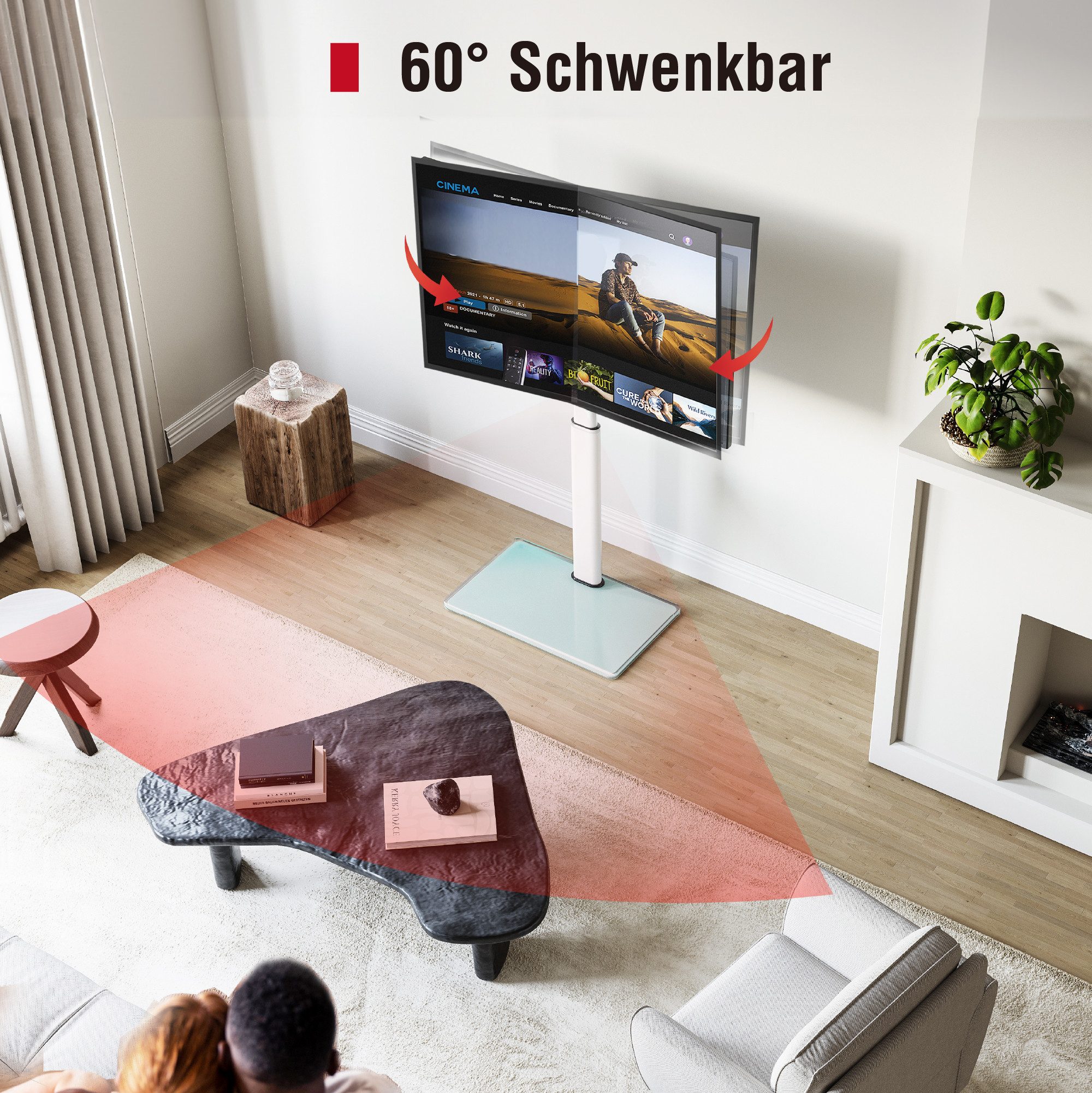 AOKCOS TV-Ständer höhenverstellbar, -2° bis 10° neigbar, ±30° schwenkbar, 32-65 Zoll, (bis 65 Zoll, mit Kabelmanagement, rutschfeste Füße) – Bild 2 von 5