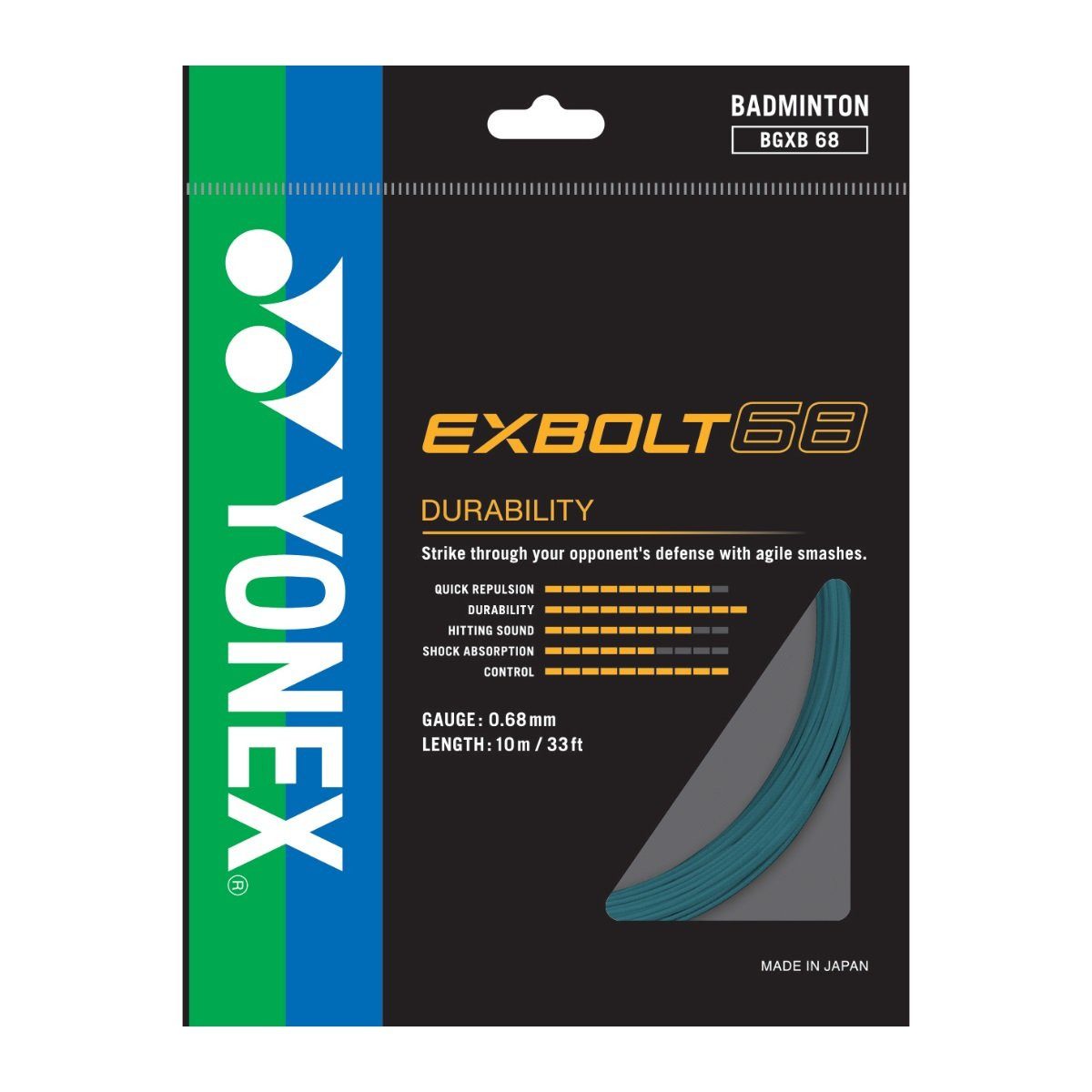 Badmintonsaite Exbolt 68 (Haltbarkeit) türkisblau 10m Set