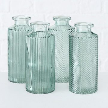 ReWu Dekovase Blumenvase im 4er Set aus Glas in Flaschenform - Salbeigrün