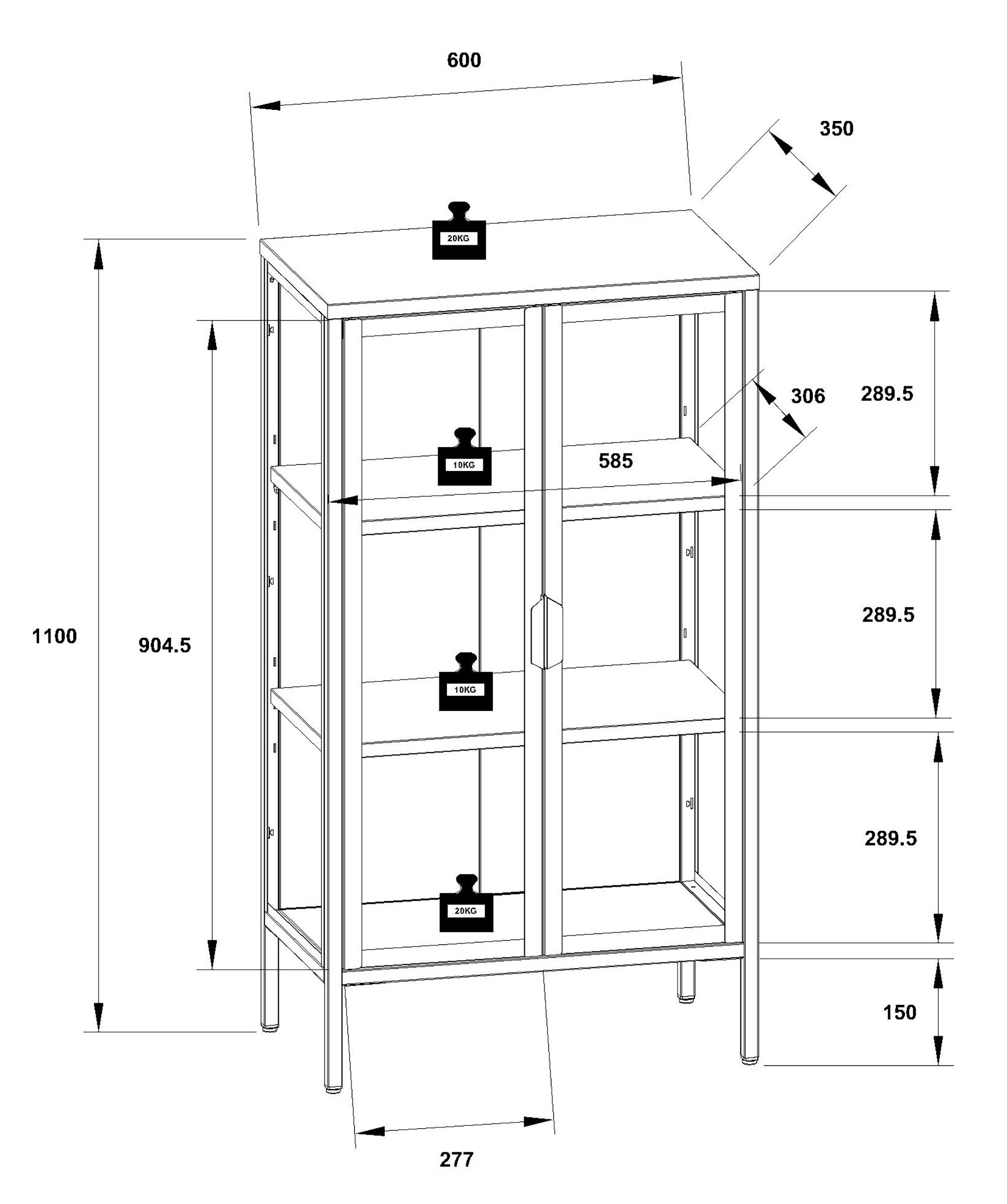 VCM Standvitrine Floka B. 60 x T. 35 x H. 110 cm Offene Ausstellung von Deko und Sammlerstücken, Wohnzimmer oder Büro – Bild 5 von 5