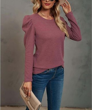 KIKI 2-in-1-Pullover Damenhemden Lässiger Rundhalsausschnitt mit Langen Puffärmeln( Größe L)