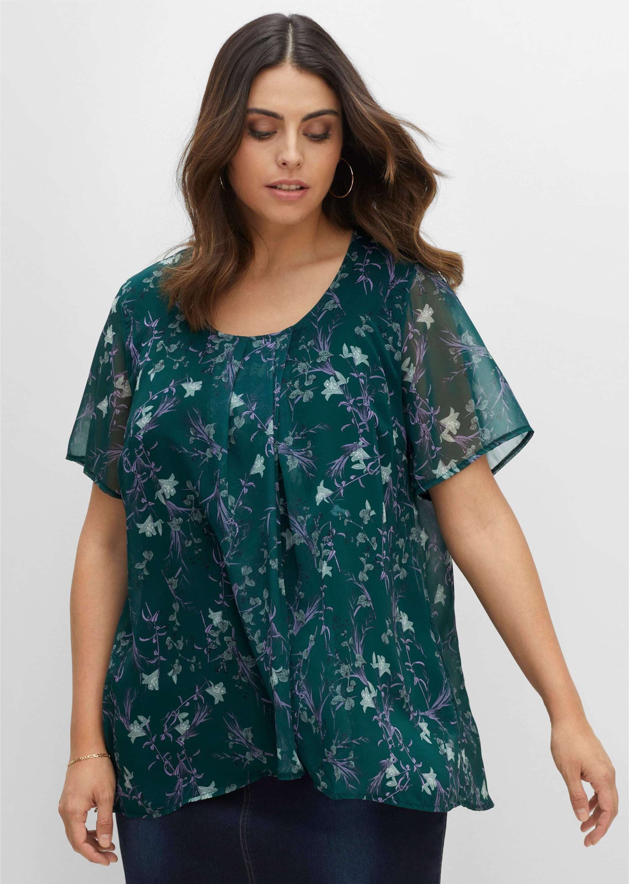 Sheego T-Shirt T-Shirt Kurzarm in leichter Chiffonqualität, blickdichtes Un günstig online kaufen