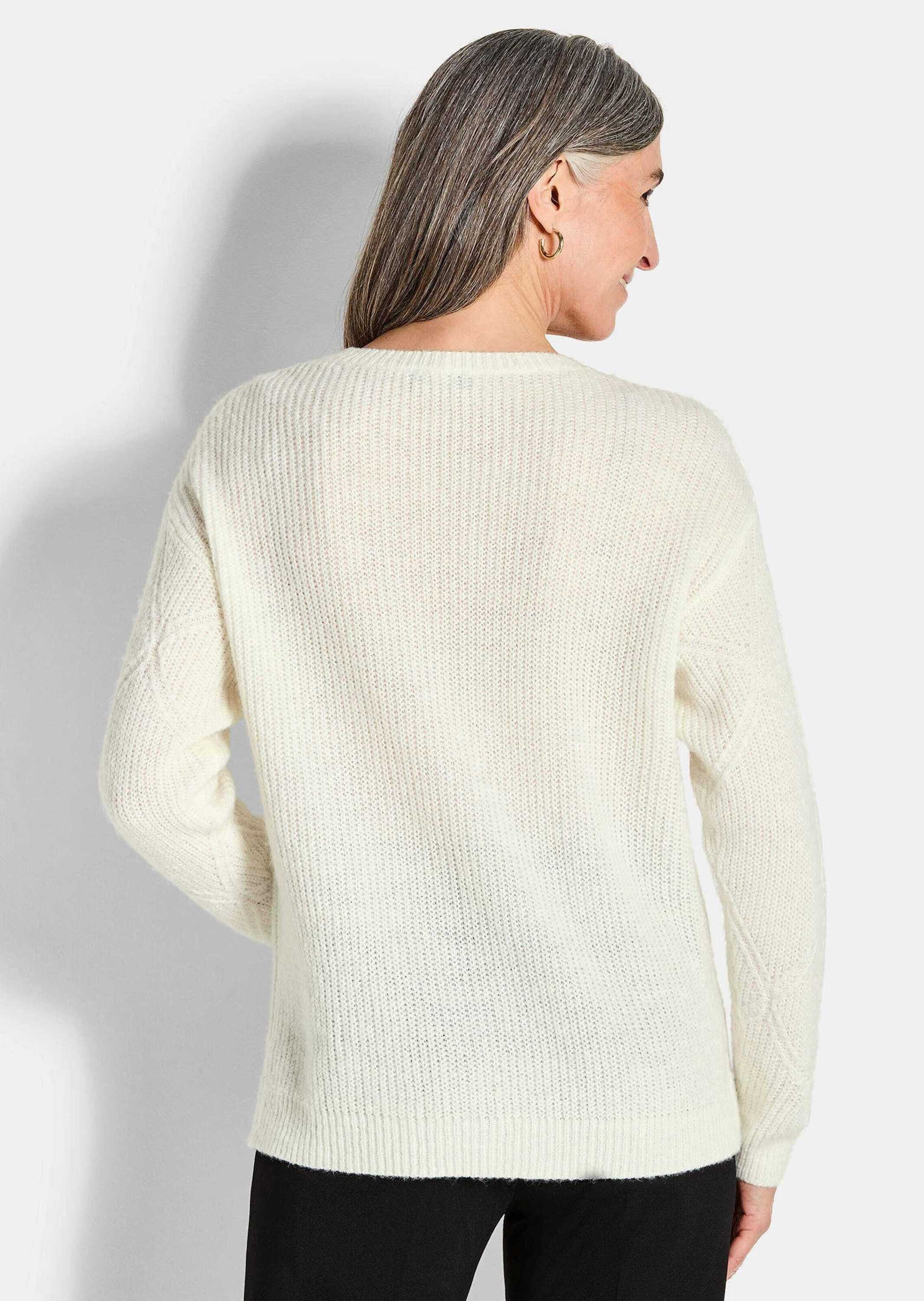 GOLDNER Strickpullover Langarm Pullover mit Rautenmuster Flauschiger U-Boot-Pullover mit Rippensaum, mit Wolle