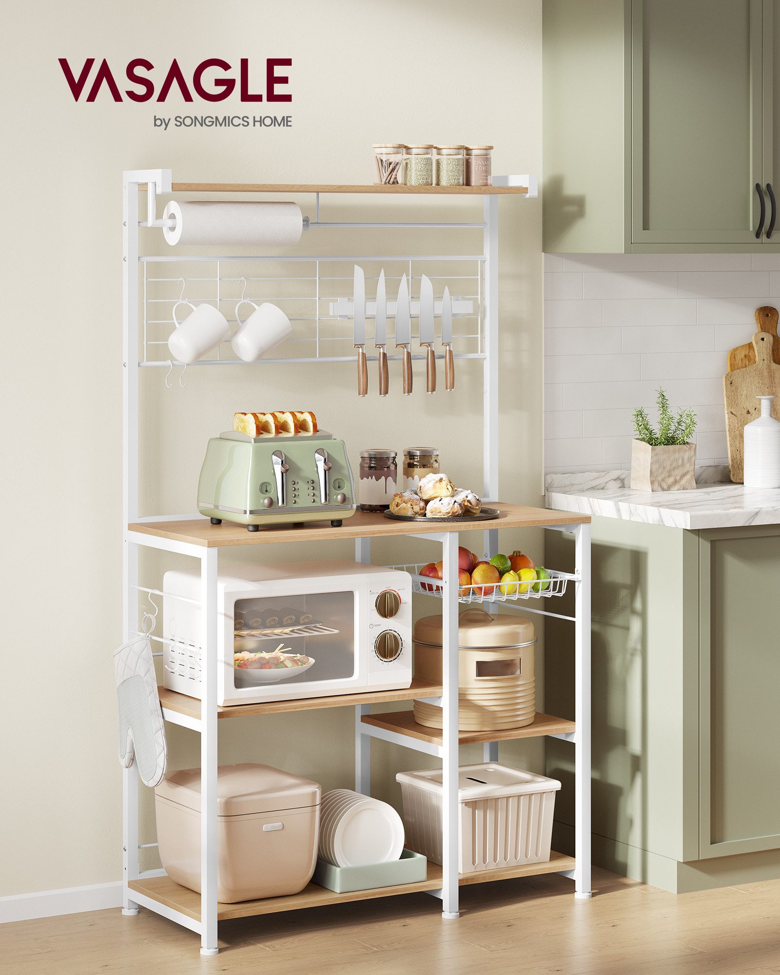 VASAGLE Standregal, Küchenregal, mit Magnetleiste für Messer, Drahtkorb, Ro günstig online kaufen