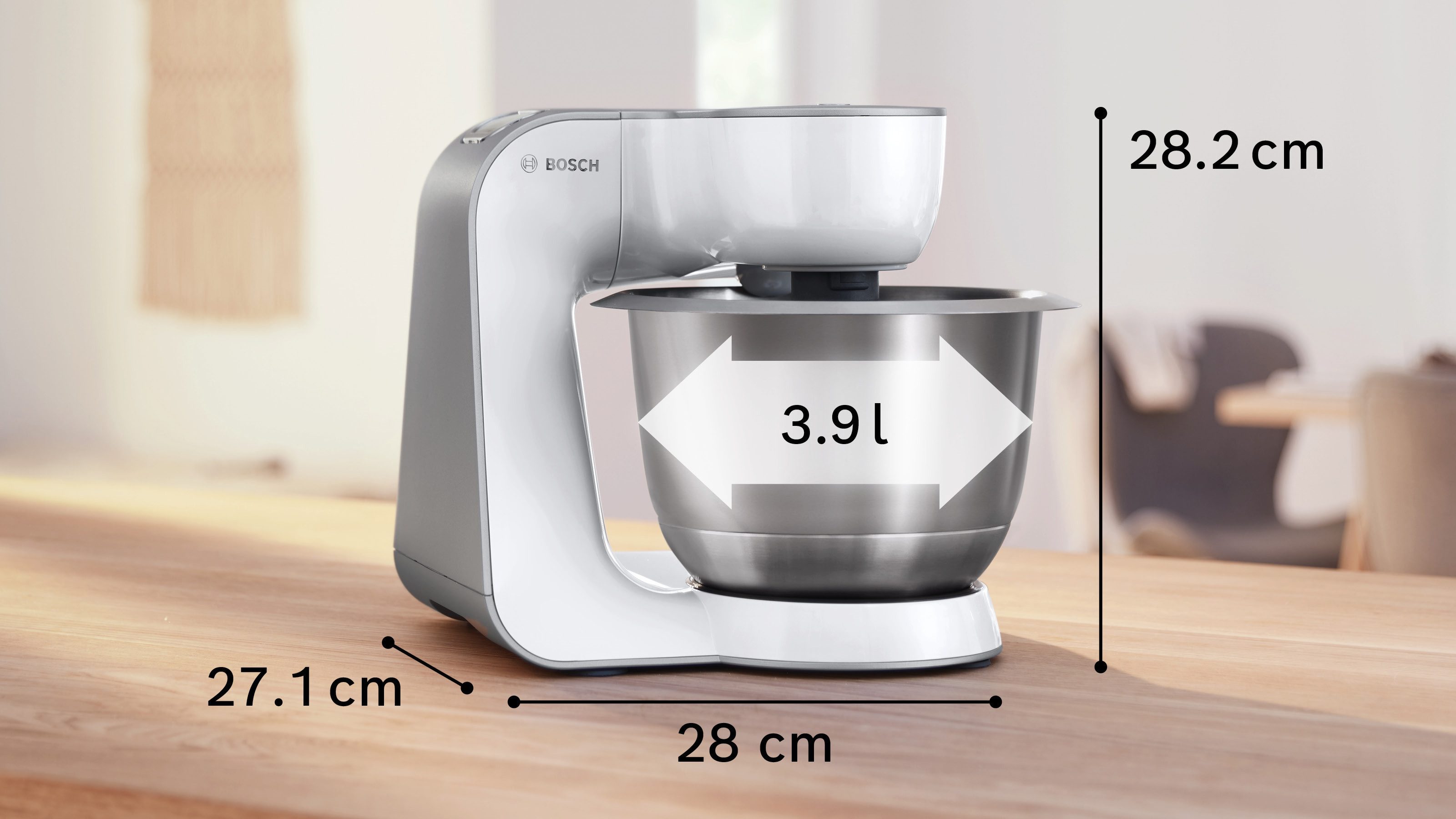 BOSCH Küchenmaschine MUM58200 Serie 4 Knethaken, Rühr- & Schneebesen aus Edelstahl, 1000 W, 3,9 l Schüssel, Zubehörtasche, Edelstahlschüssel spülmaschinenfest,  – Bild 4 von 5