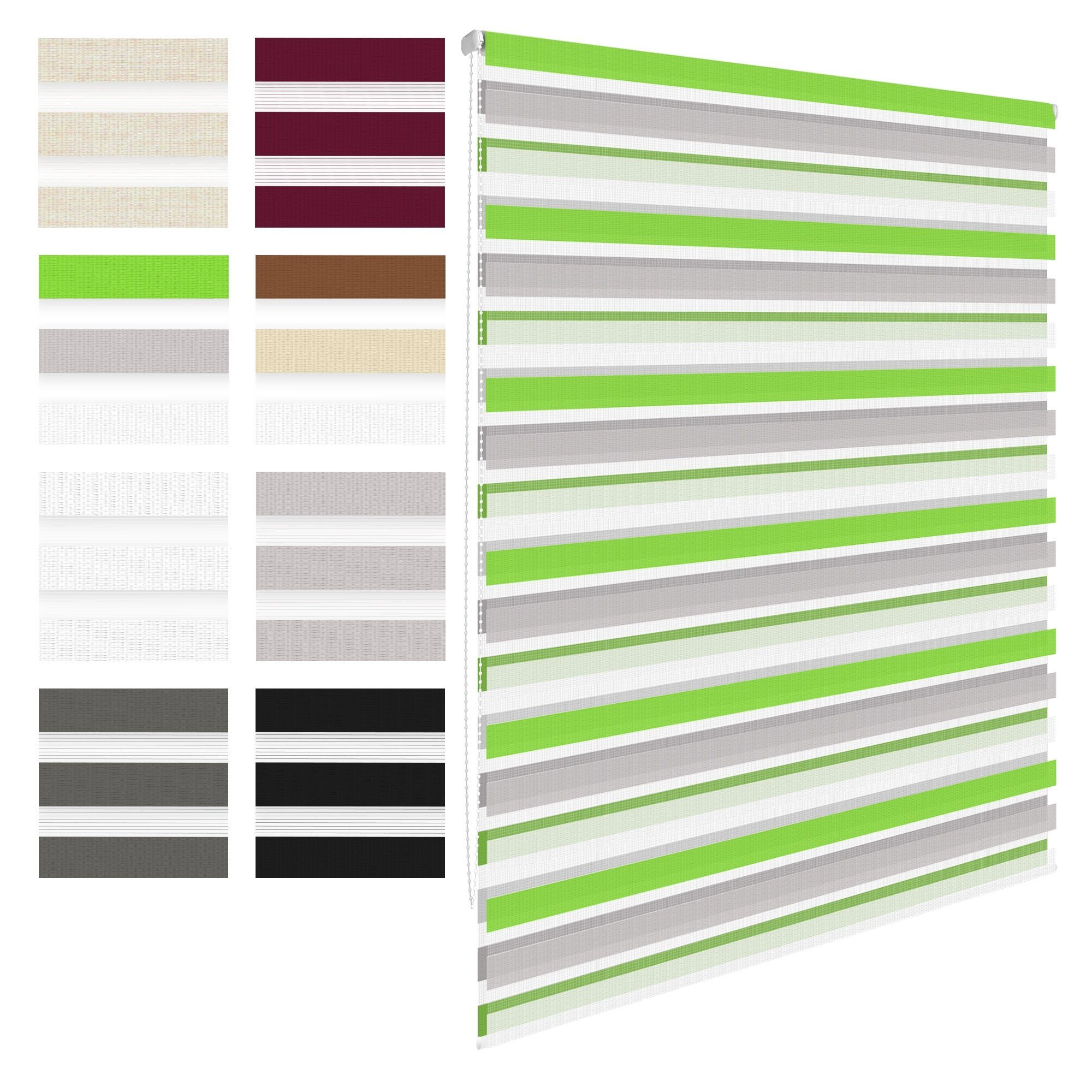 Doppelrollo grün-grau-weiß, 45x150 cm, mit Klemmträgern, ECD Germany, Klemmträger, Grün-Grau-Weiß 45x150cm Klemmfix Klemmträgern Befestigungsmaterial