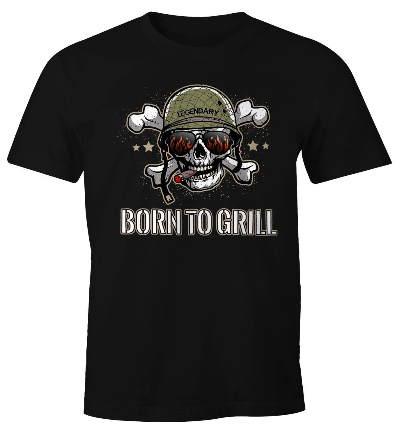 für Grill-Meister mit Lustiges ambitionierten MoonWorks T-Shirt To den Born Print-Shirt Grill Print Herren Moonworks®