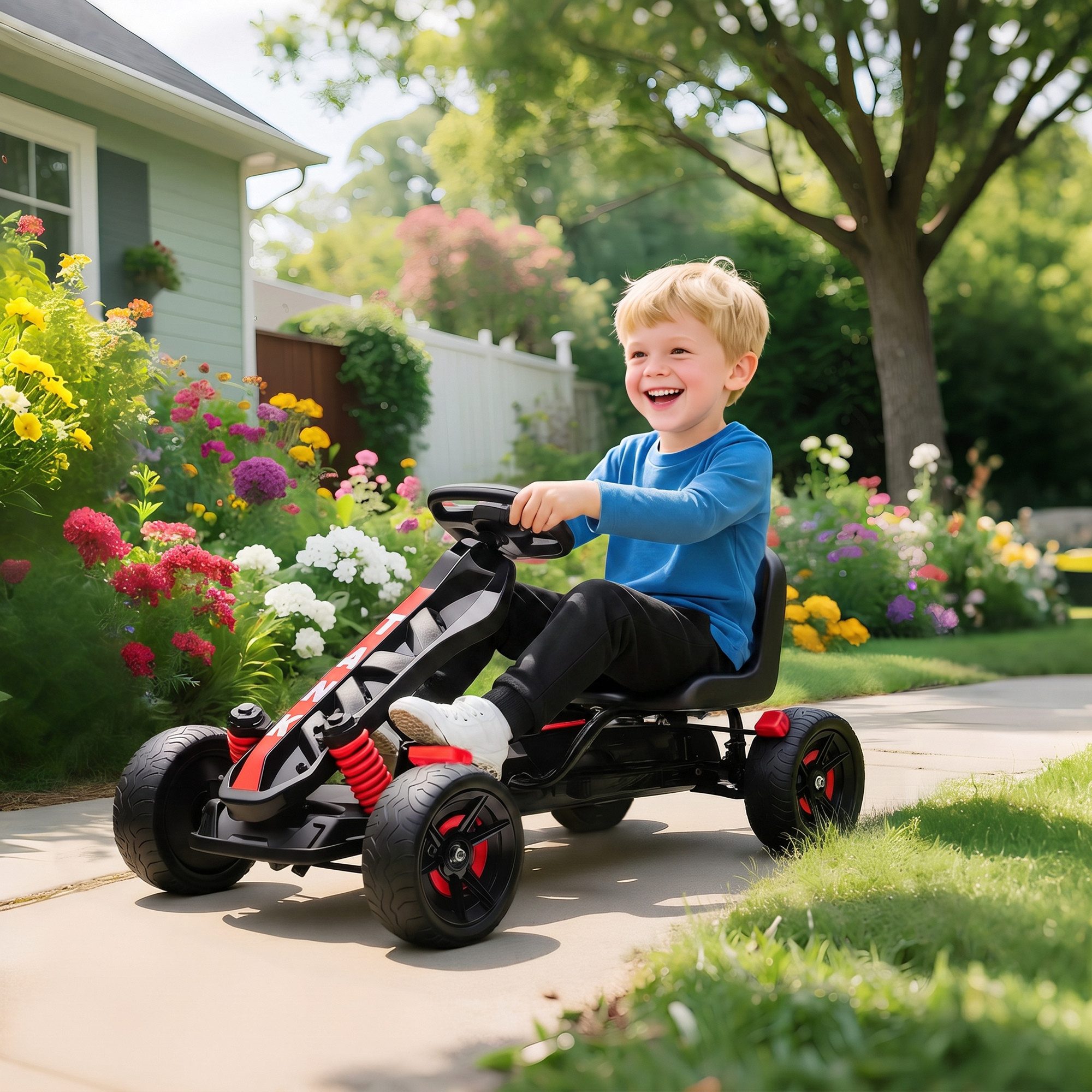 AIYAPLAY Go-Kart Tretauto mit Handbremse, Vor- und Rückwärtsgang, Tretfahrzeug, für Kinder 3-6 Jahren Rot