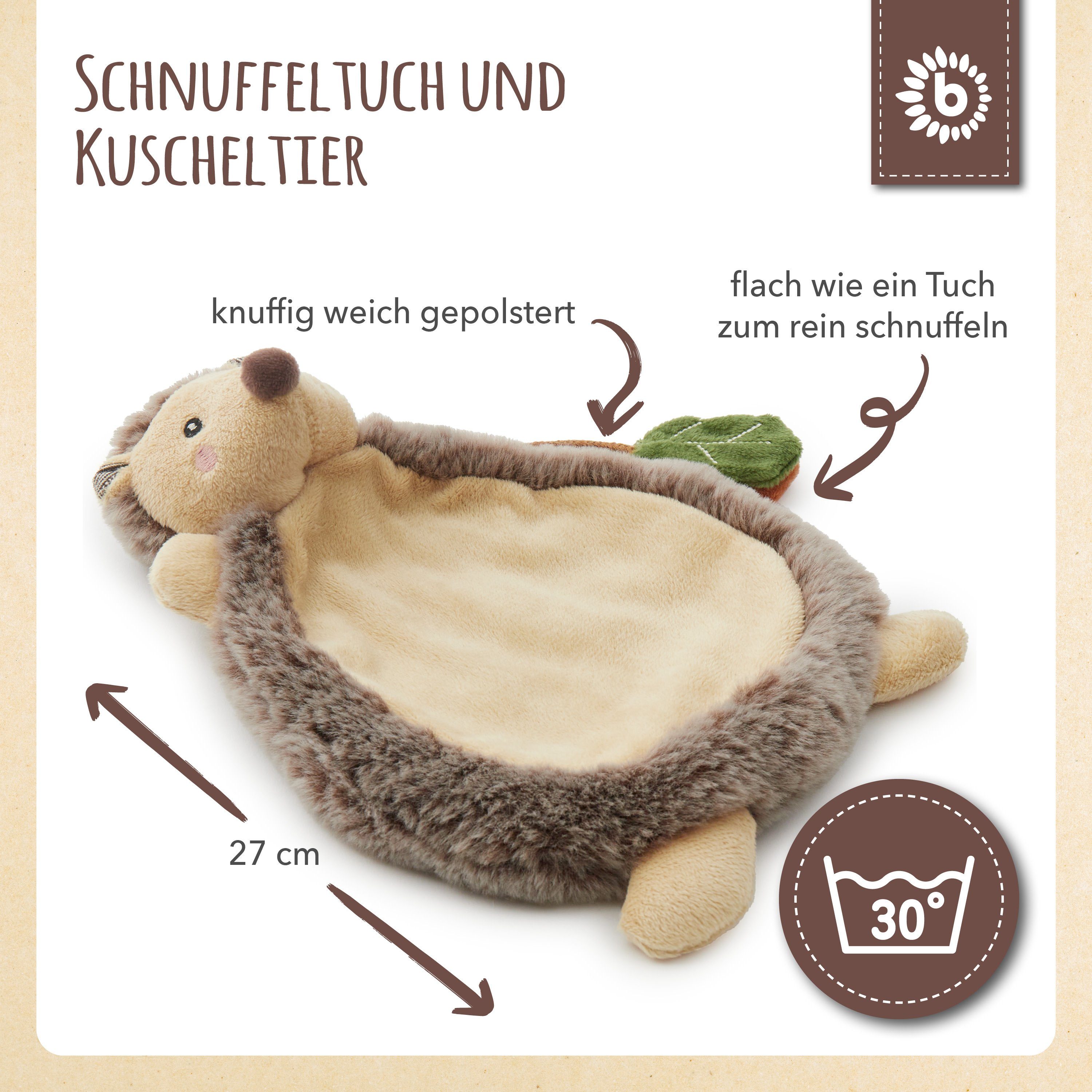 BIECO Schnuffeltuch Bieco Schmusetuch Igel ab 0m+ ca. 27 cm Schnuffeltuch Baby