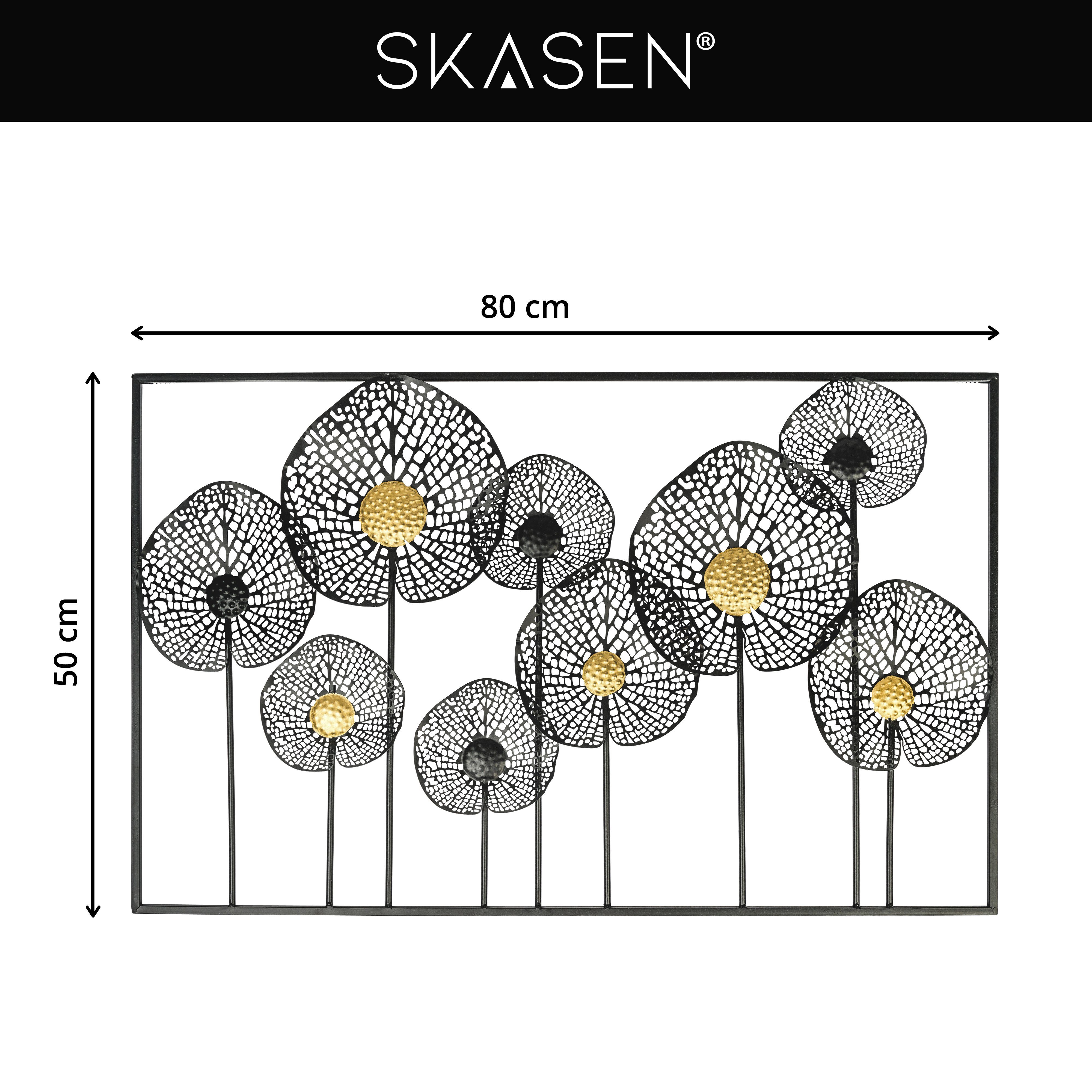 SKASEN Metallbild Wandbild, inkl. Blumen Befestigungsmaterial, 80x50cm, \