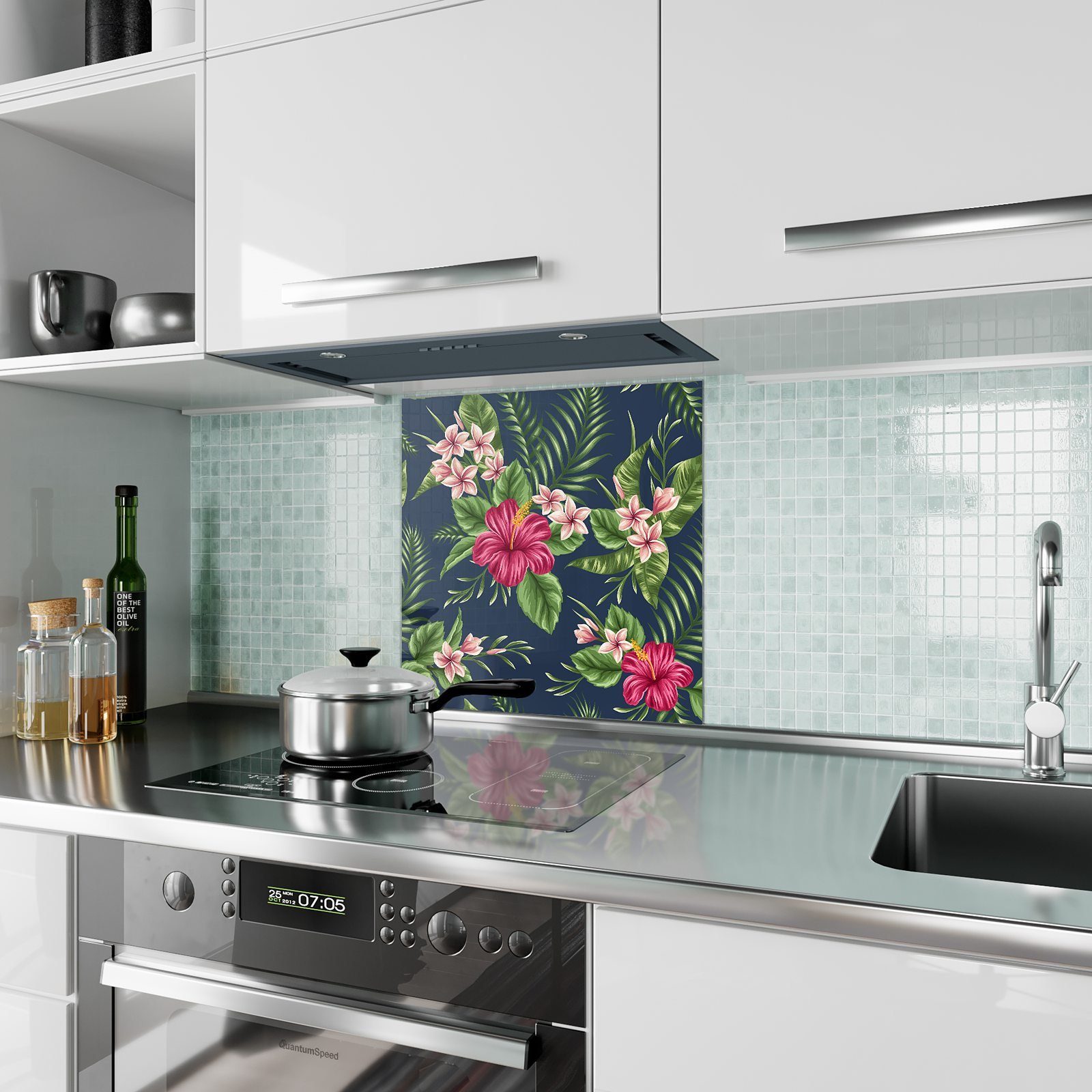Primedeco Küchenrückwand Spritzschutz Muster Glas Florales