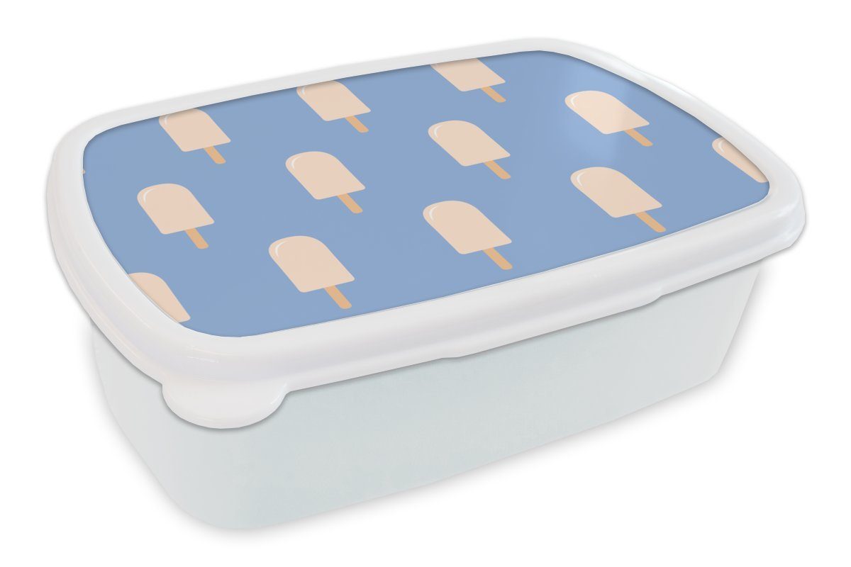MuchoWow Lunchbox Eiscreme - Muster - Blau, Kunststoff, (2-tlg), Brotbox für Kinder und Erwachsene, Brotdose, für Jungs und Mädchen weiß