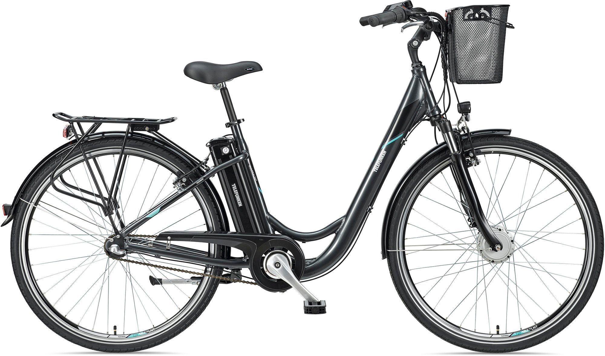 Telefunken E-Bike Multitalent RC830, 3 Gang Shimano Nexus Schaltwerk,  Frontmotor, 374,4 Wh Akku, mit Fahrradkorb, ebike Damen