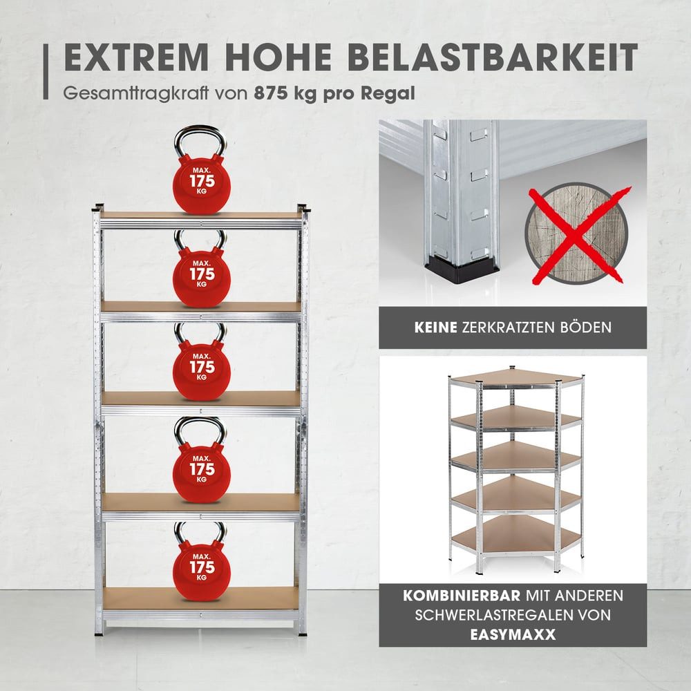 EASYmaxx Schwerlastregal 2 in 1 Schwerlastregal - Lagerregal 180 x 90 x 40 cm - Regal 2er-Set, 2-tlg., Kellerregal - Steckregal max. 875 kg Traglast - mehr Ordn – Bild 3 von 5