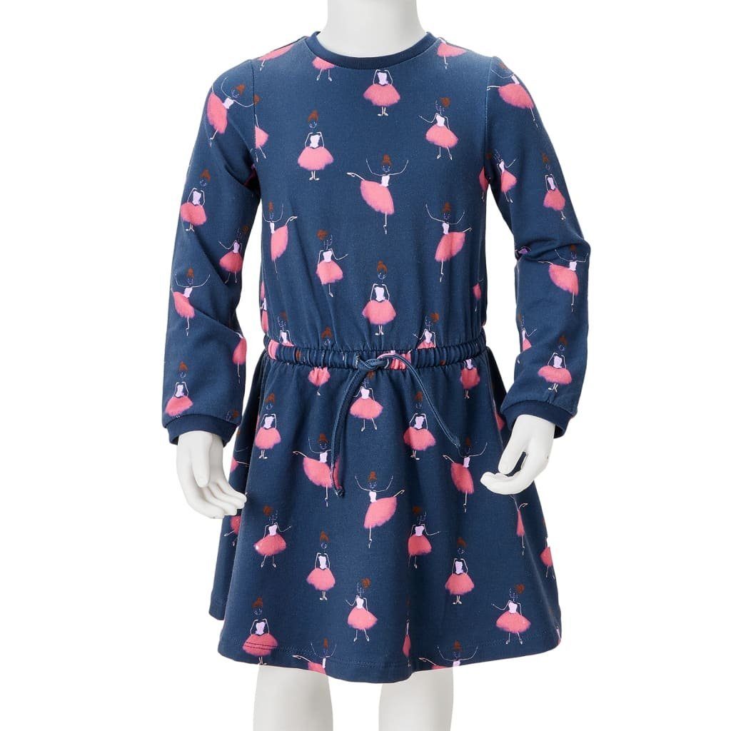 vidaXL A-Linien-Kleid Kinderkleid mit Ballerinen-Muster Marineblau 92