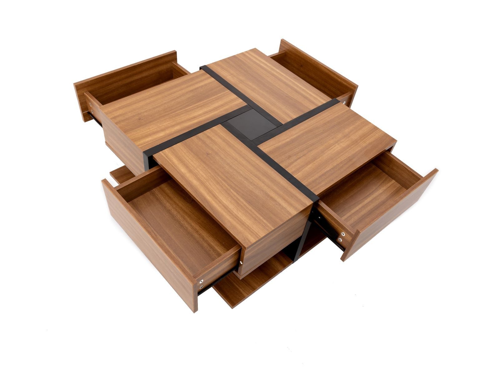 EXTSUD Couchtisch Hochglanz-Couchtisch mit 4 Schubladen – Quadrat & Liniendesign (ein Tisch), einzigartige Farbabstimmung und Liniendesign, Stauraum unten