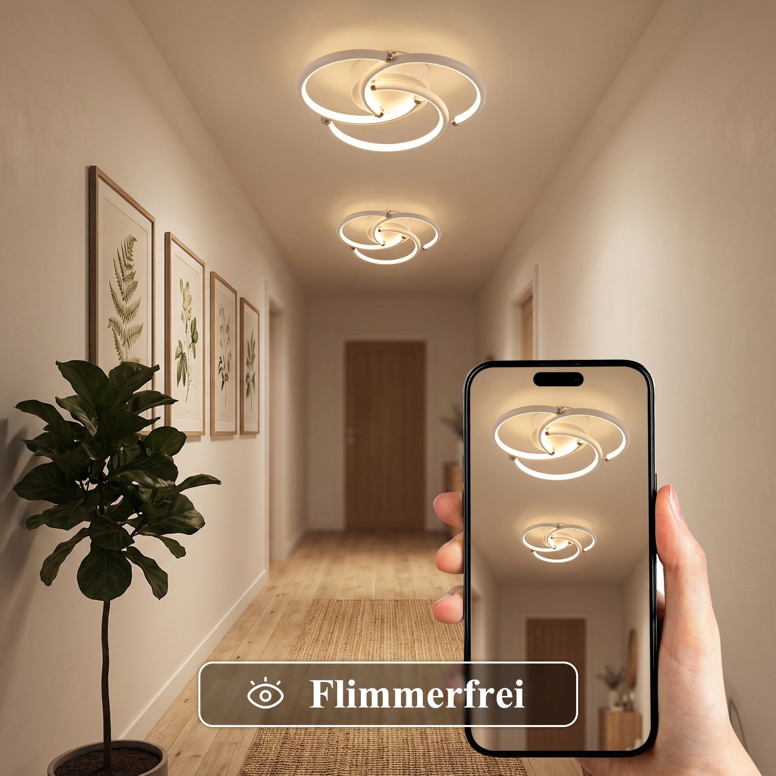 Nettlife LED Deckenleuchte Schwarz/Weiß Modern Ring Deckenlampe Metall Rund Deckenbeleuchtung, 24W 3000K Deckenlampe für Schlafzimmer Wohnzimmer Küche Flur Büro