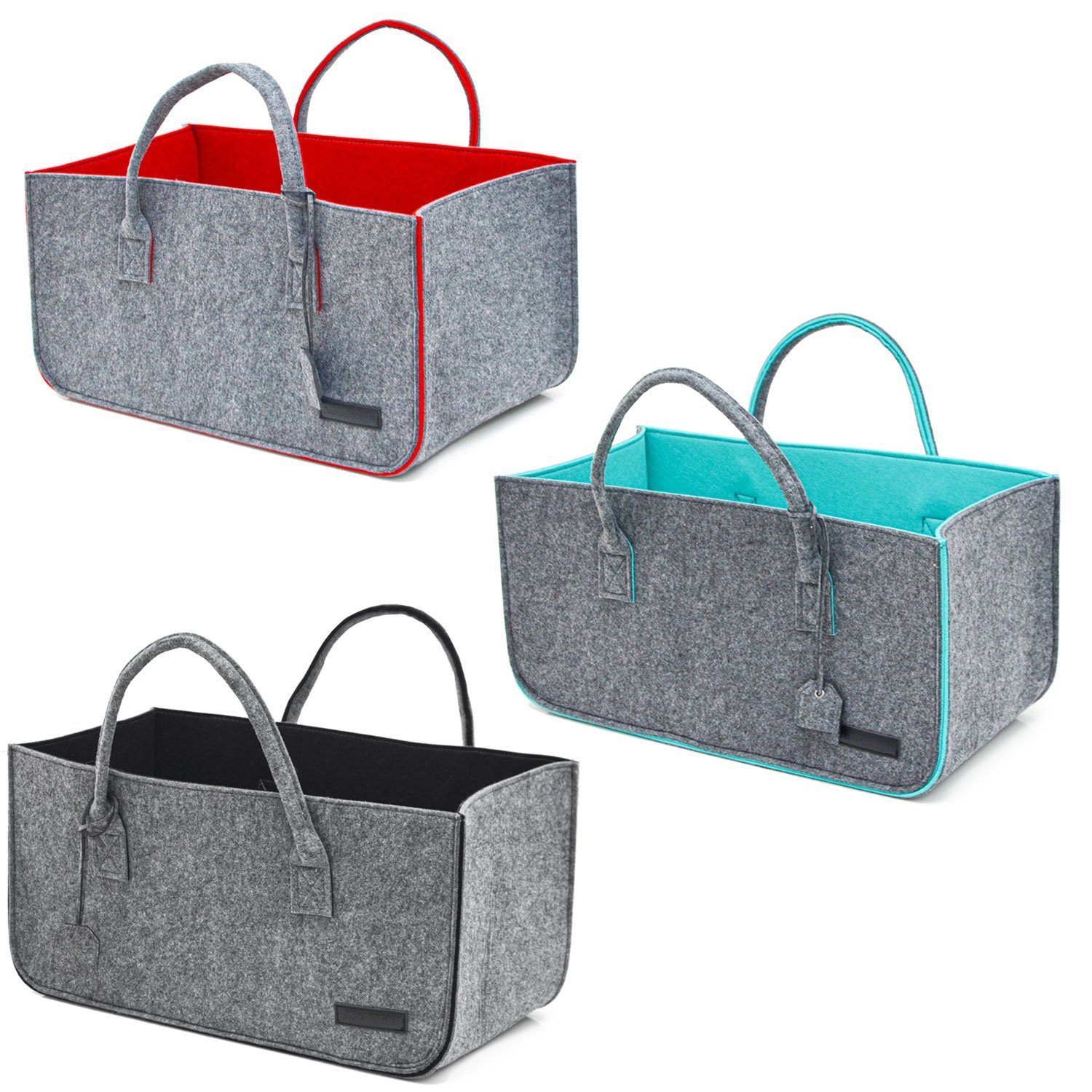 DuneDesign Einkaufskorb 3er Set Filztasche bis 25kg 50x25x25 Filz Shopper, Kamintasche Kaminholzkorb