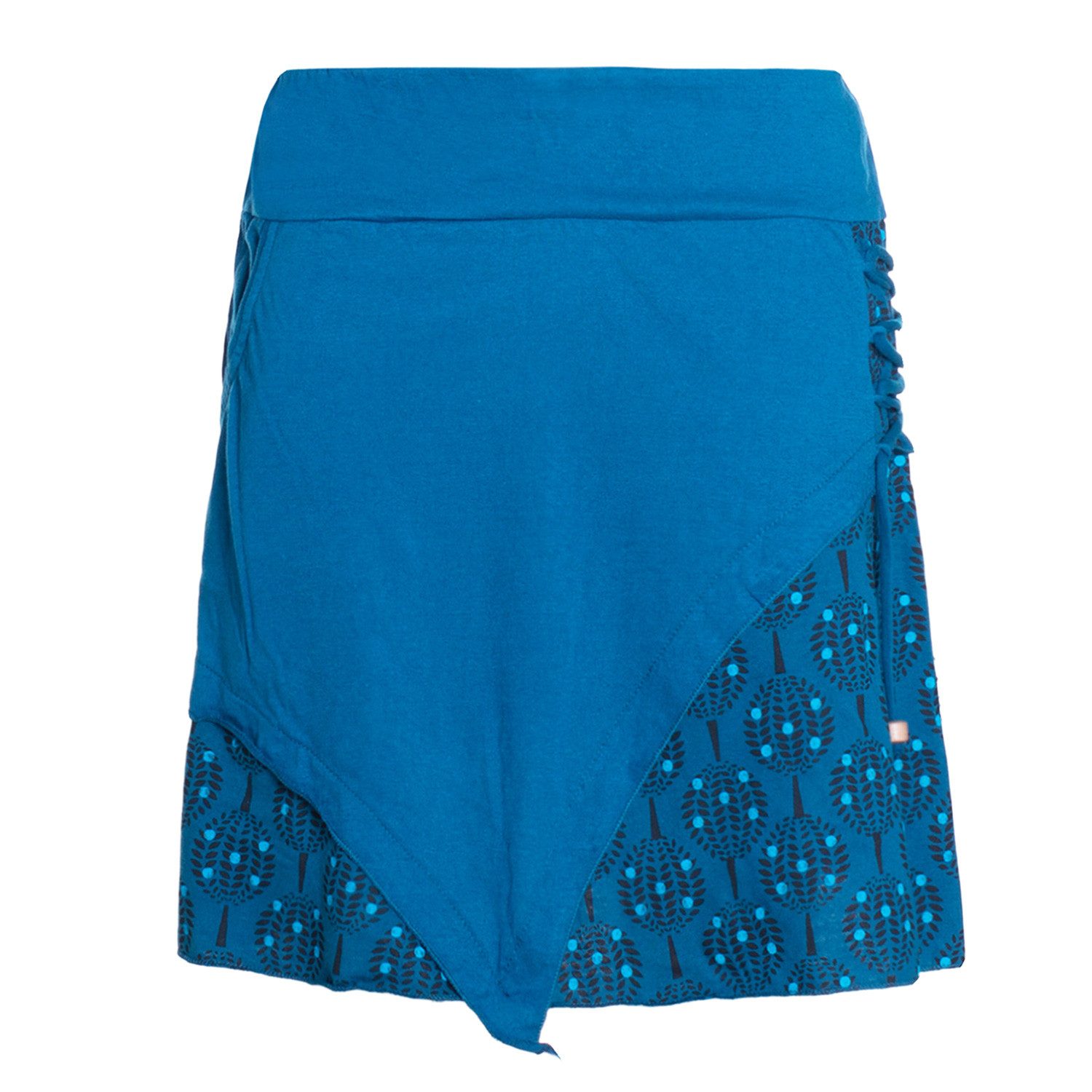 Minirock Asymmetrisch Blumen-Muster elastischer Bund mit Kordel-Zug und Taschen