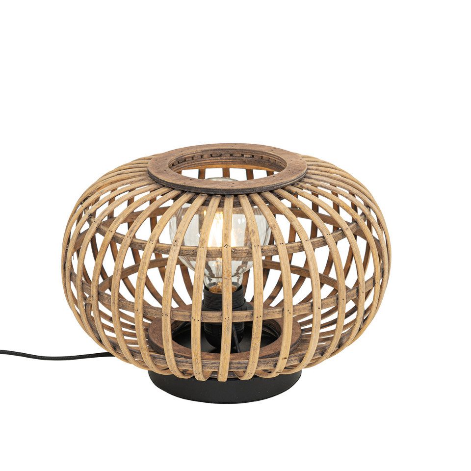 Qazqa Tischleuchte Amira, ohne Leuchtmittel, E27, Naturel, Orientalisch, Bamboo, 1-flammig