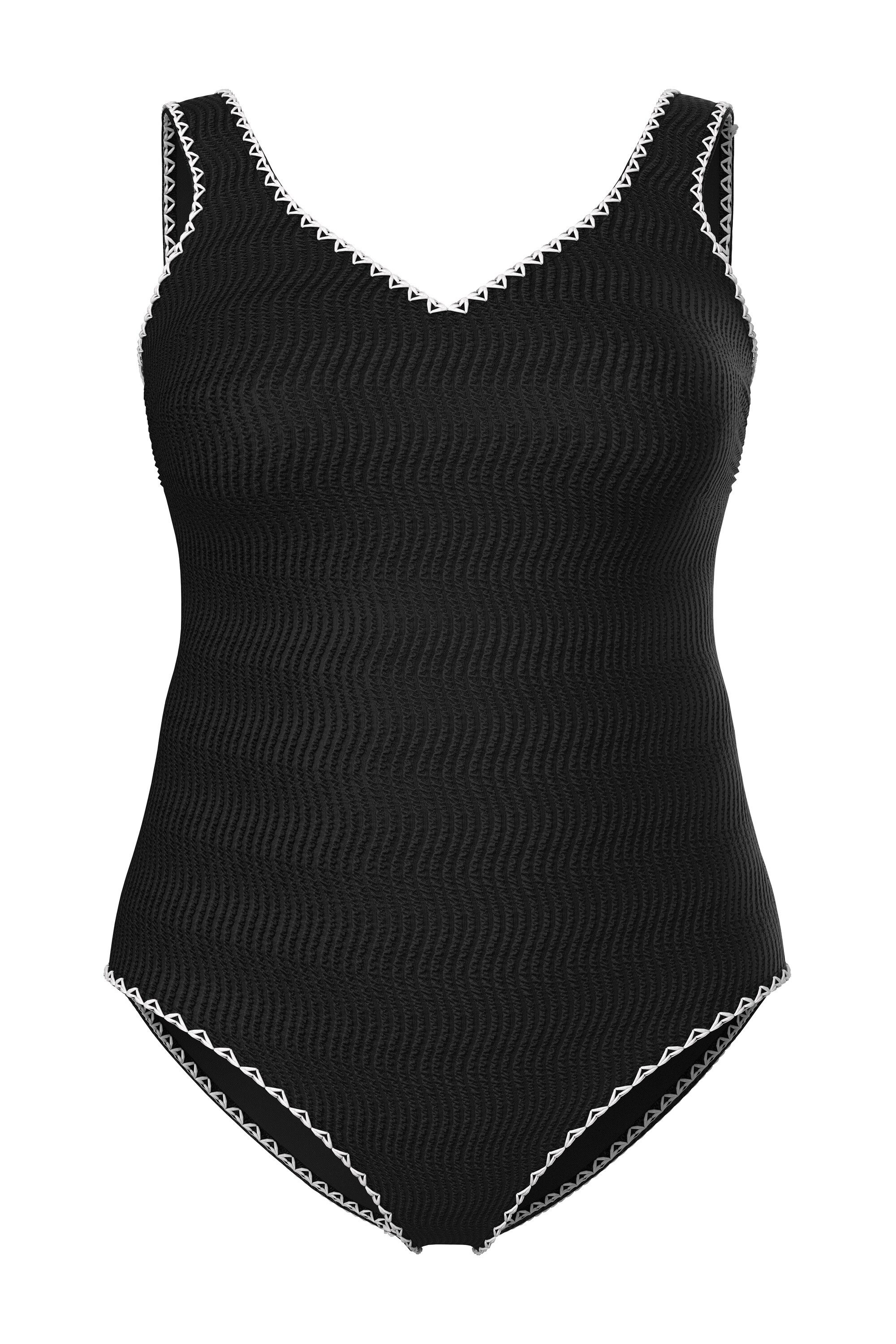 Ulla Popken Badeanzug Badeanzug Struktur ohne Softcups V-Ausschnitt günstig online kaufen