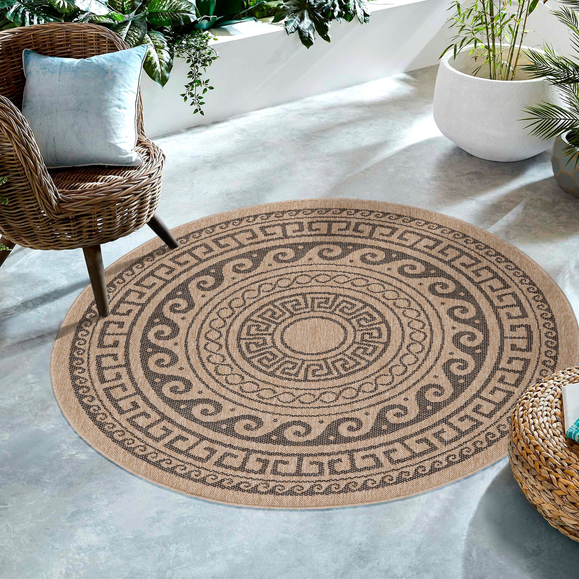 SIMPEX24 Outdoorteppich Vintage Design, Rund, Höhe: 5 mm, Runder Teppich Vi günstig online kaufen