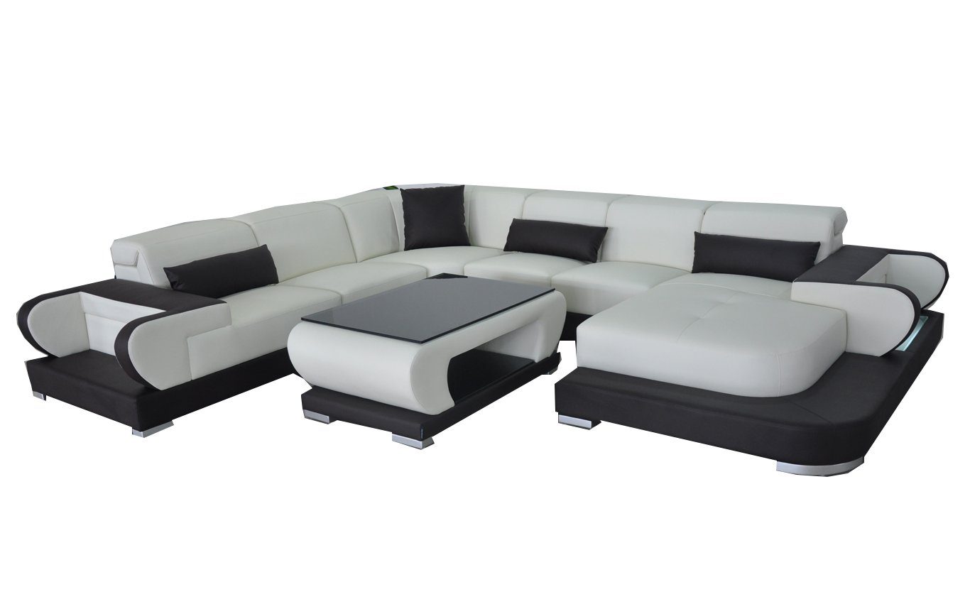 JVmoebel Ecksofa Couch Ecksofa Leder Wohnlandschaft Design Modern Sofa UForm +Tisch