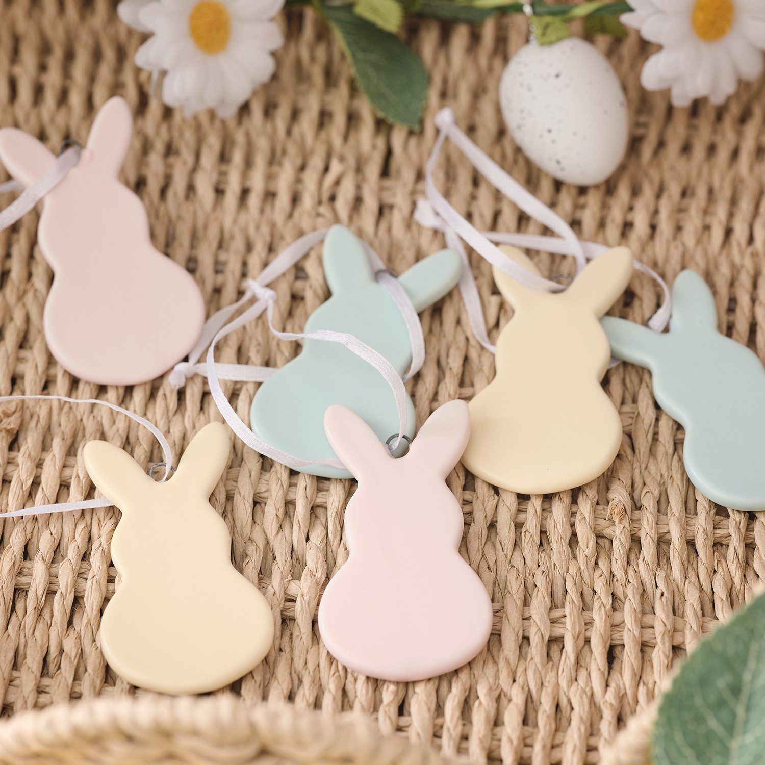 Lights4fun Osterhase 6er Keramik Deko Hasen zum Aufhängen pastellfarben