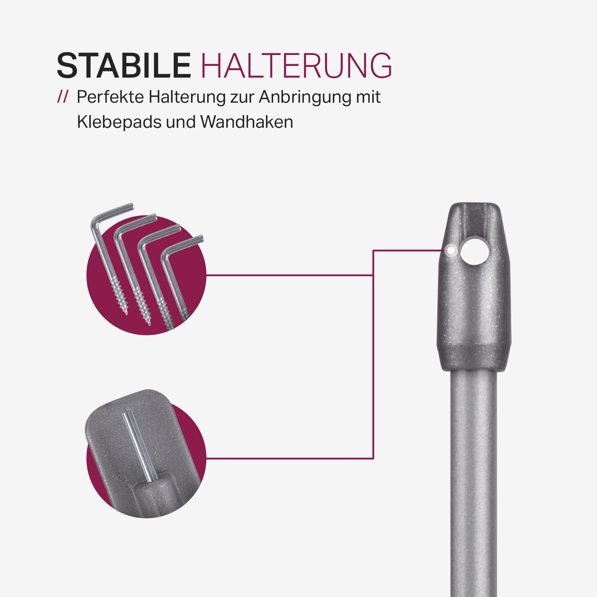 Bestlivings Vitragestange stufenlos ausziehbar, 2er-Pack, Ø 10 mm, 1-läufig, ausziehbar, mit Selbstklebehaken, geklebt, Metall, flachoval, für Scheiben- & Bistr – Bild 4 von 5
