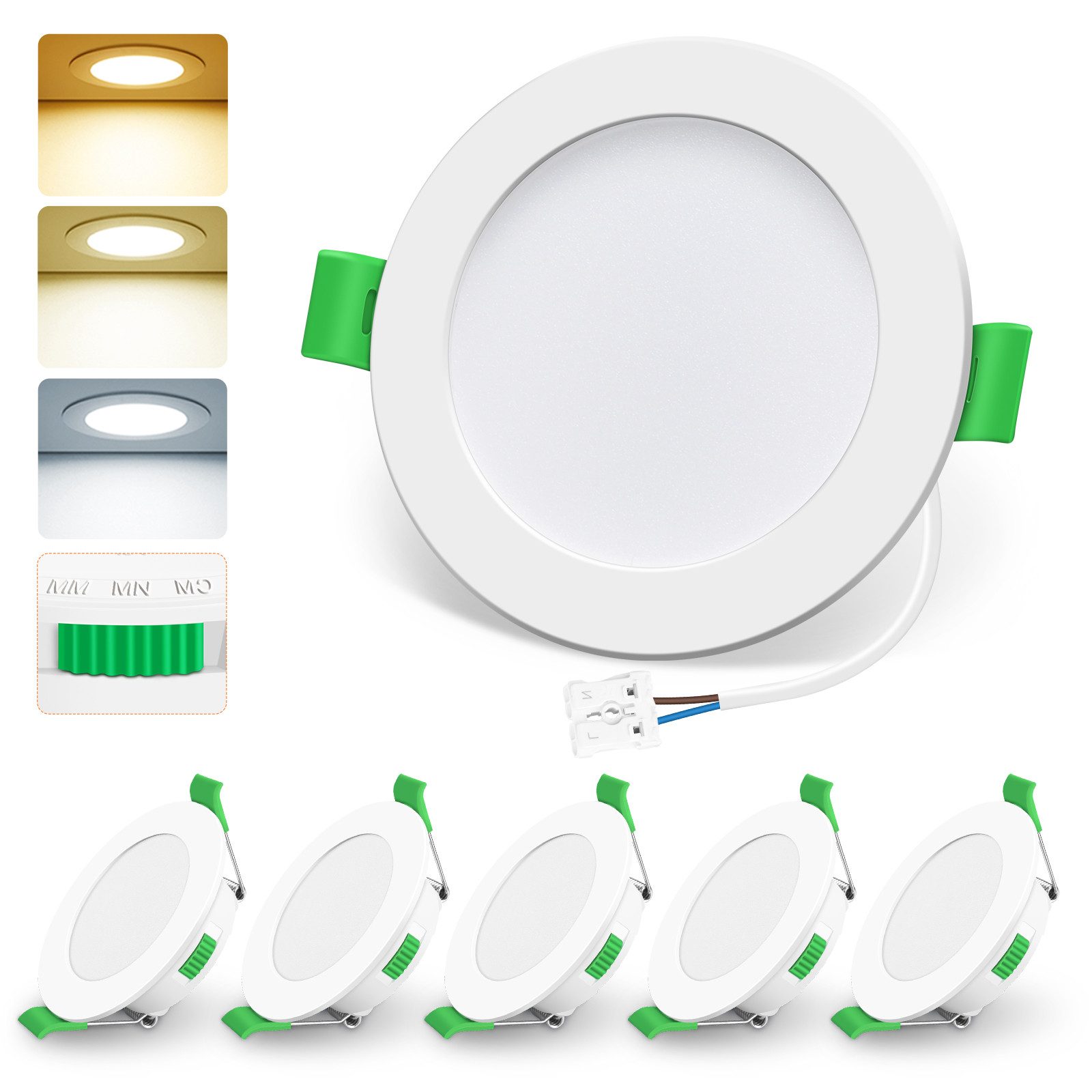 ALUSSO LED Einbaustrahler 6er-Set, Decken Leuchte, Flach Прожекторы für Bad, Wohnzimmer, 230V, 4W, 55-68 mm, Rund, Weiß